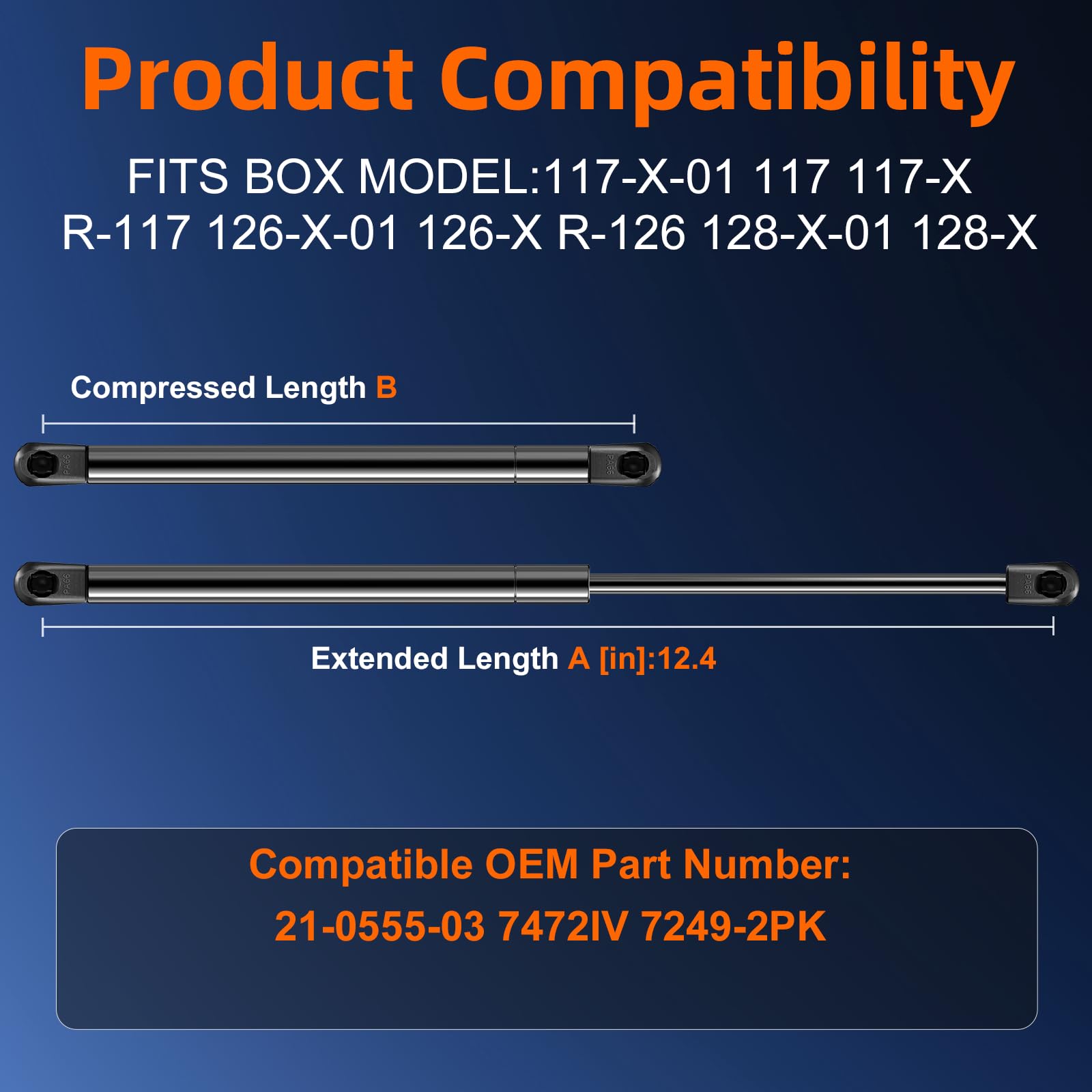 Qty (2) 12In 7249-2Pk Tool Box Gas Shock Strut For Weather Guard Steel Aluminum Saddle Box, 21-0556-03 7472Iv Lift Support For T