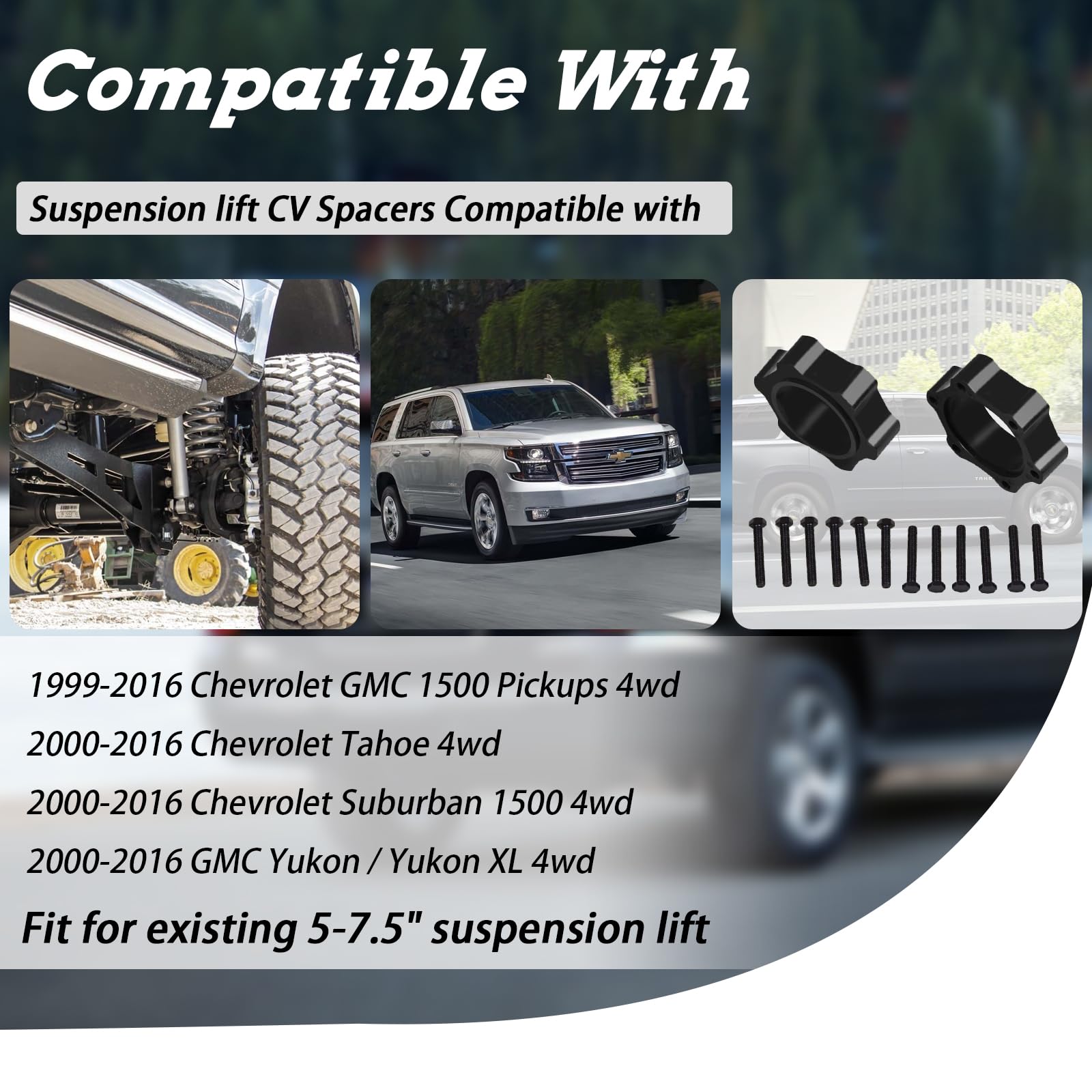 SeDeplacer CV Spacers with Hardware for 99-16 Chevy/GMC 1500, Tahoe, Yukon, Suburban - Fits 5-7.5" Suspension Lift