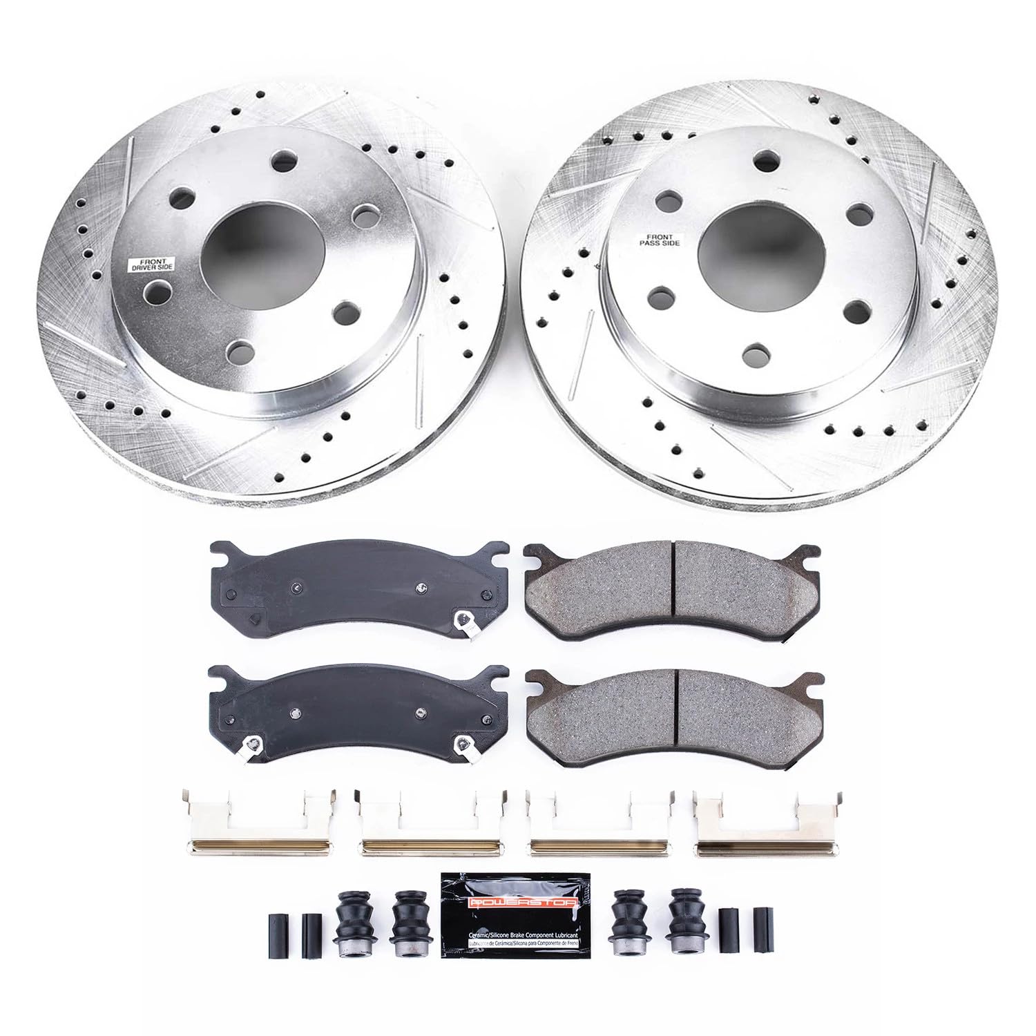 Power Stop Front K2009 Carbon-Fiber Ceramic Brake Pads And Drilled And Slotted Rotors Brake Kit For Cadillac Escalade | Chevy As