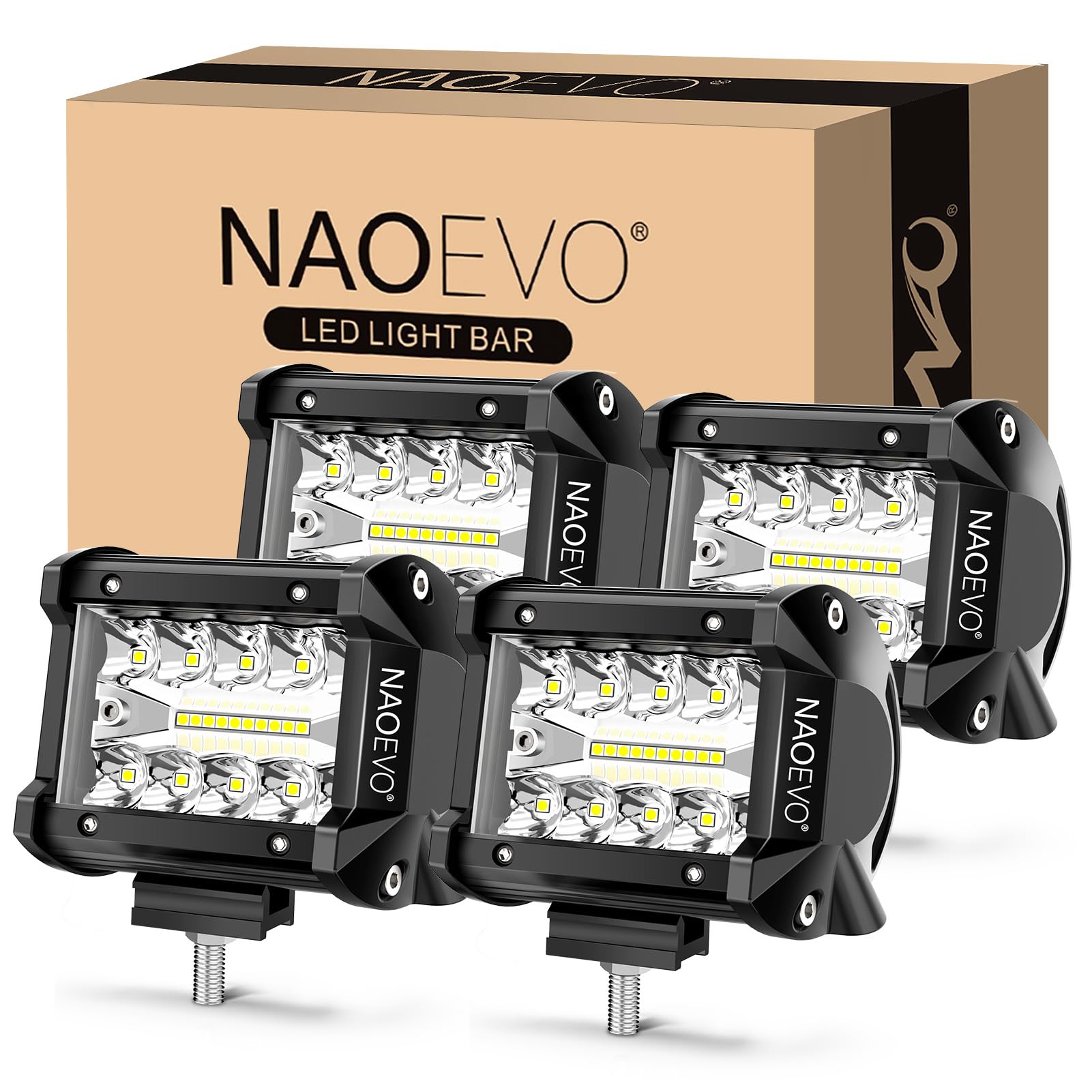 Naoevo 4 Inch Led Pod Lights, 240W 24,000Lm Led Fog/Driving/Off Road Lights With Spot Flood Combo, Cube Pods For Truck Boat Atv