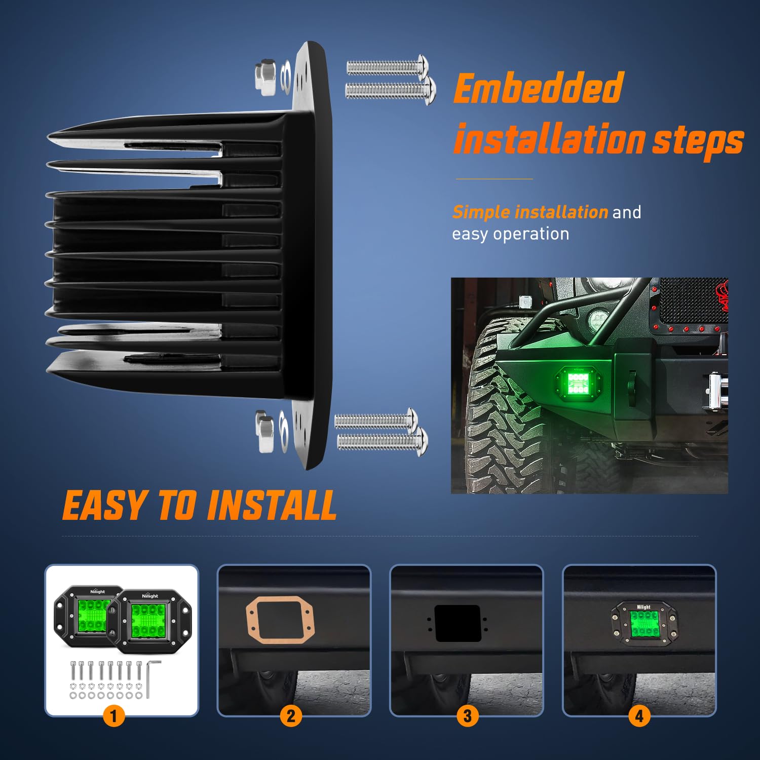 Nilight Flush Mount Led Light Pods 2 Pcs 42 W Green Upgraded Spot Flood Combo Bumper Driving Fog Fishing Hunting Emergency Safet