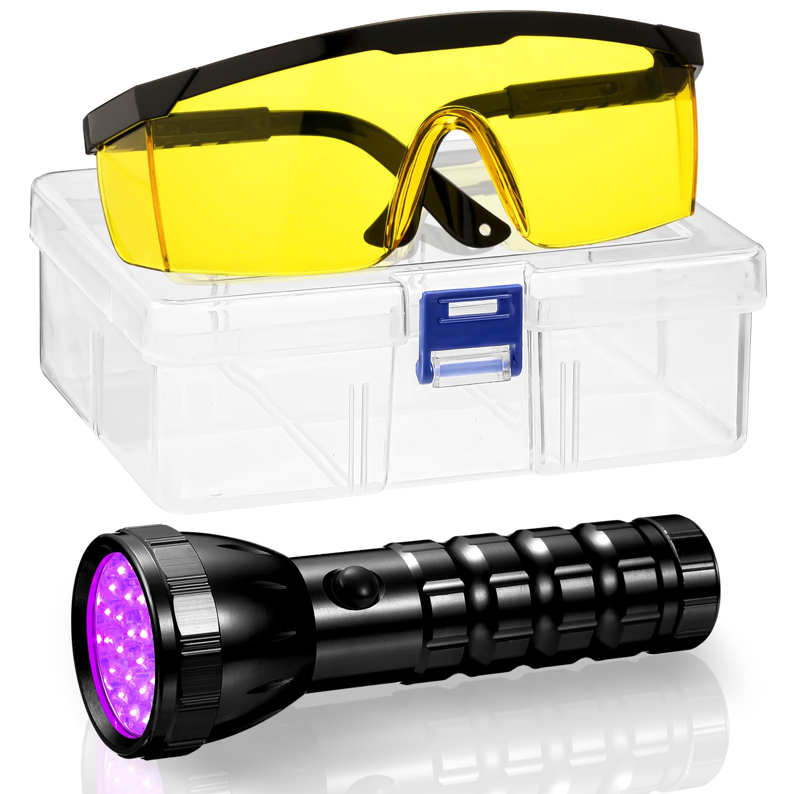 Tellegloww AC Leak Detector Kit AC UV Oil Dye Leak Detection Includes LED Flashlight and UV Protective Glasses with Box for Car 