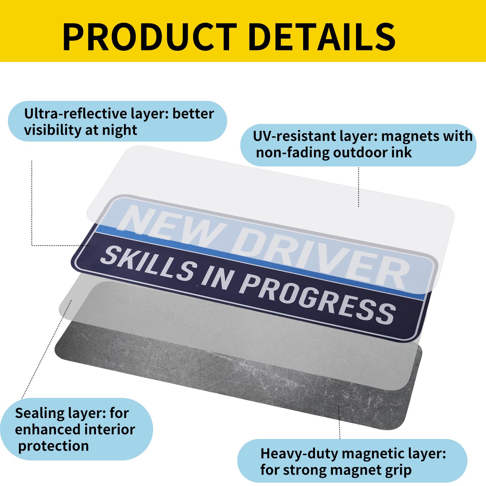 3 Pcs New Driver Magnetic Car Stickers, 10x3.5in Reflective Magnetic Bumper Sticker Set Removable Novice Driver Safety Attention