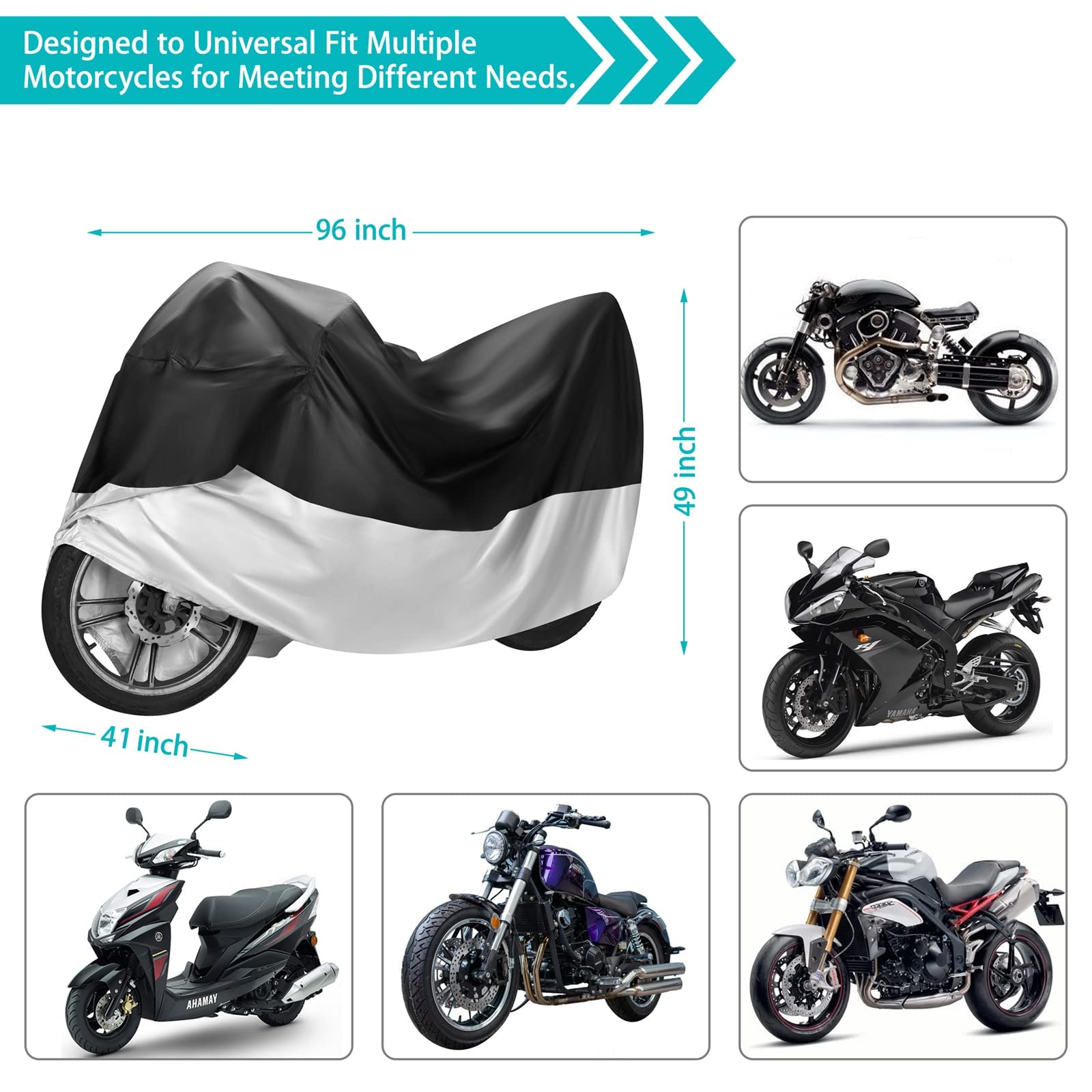 Motorcycle Cover,Motorbike Cover All Season Universal Weather Waterproof Sun Outdoor Protection With Lock-Holes & Storage Bag,Xx
