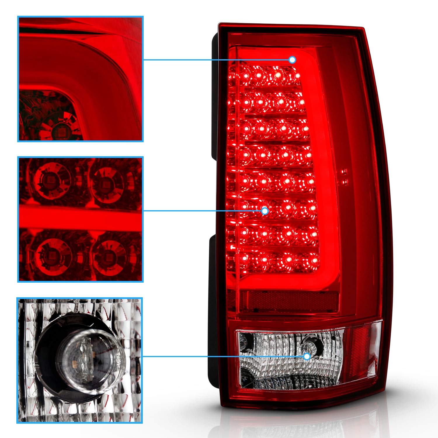 Amerilite For 2007-2014 Chevy Tahoe Suburban/Gmc Yukon Xl Denali Replacement Smoke Black C-Type Led Tube Tail Lights Set - Passe