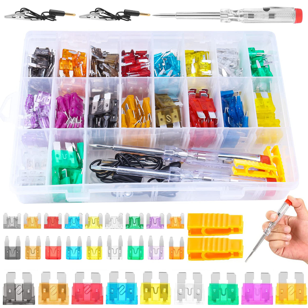 310Pcs Car Fuses Assortment Kit, Standard & Mini & Low Profile Mini Blade Automotive Fuse With Fuse Tester & Puller, Atm/Ato Rep
