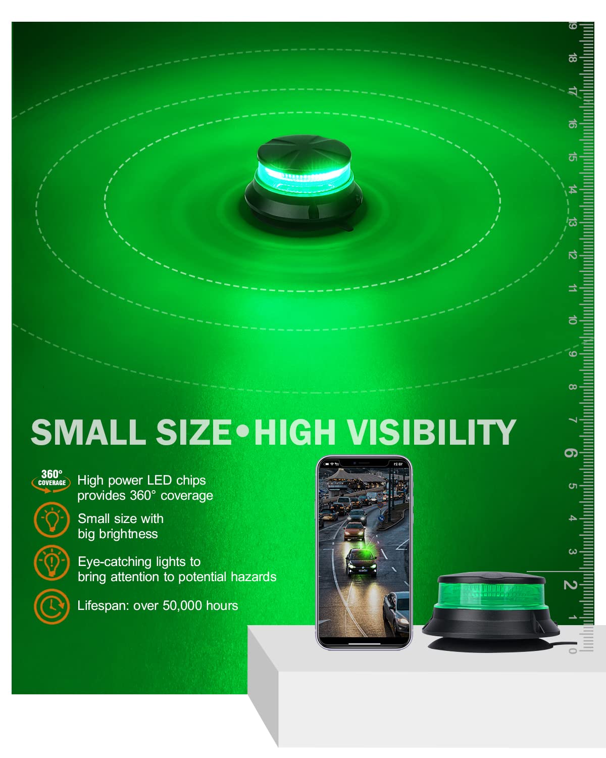 Xprite Green LED Rotating Beacon Light Rooftop Forklift Strobe Warning Revolving Flashing Lights for Construction Security Patro