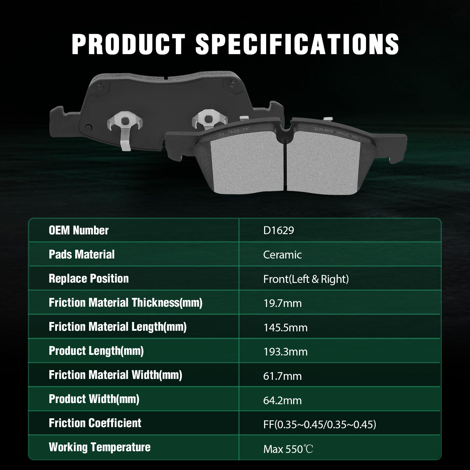 Automuto 4Pcs Front Ceramic Disc Brake Pads Set D1629 For Dodge Durango For Jeep Grand Cherokee For Mercedes-Benz Gl350 Gl450 Gl