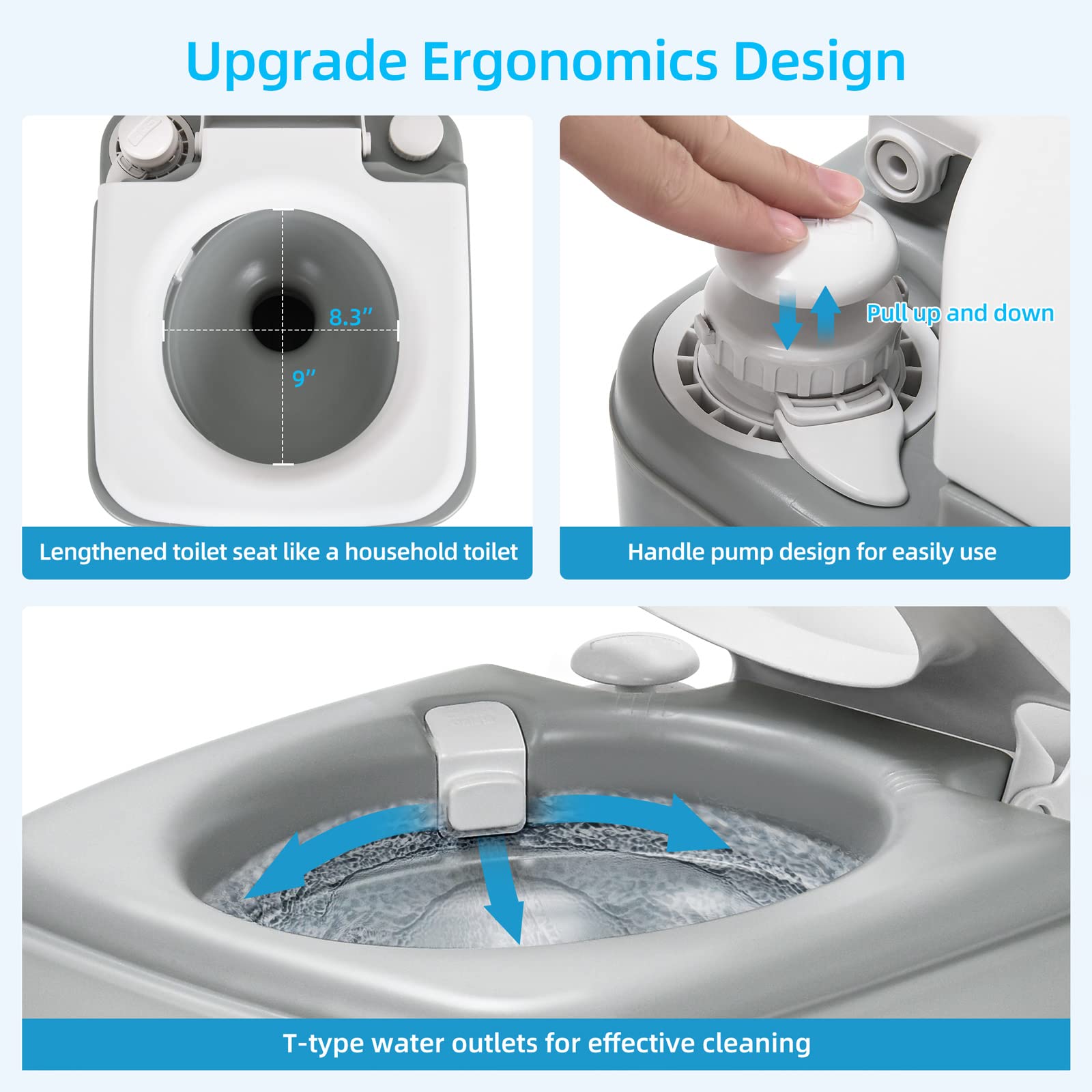 Yitahome Portable Toilet Camping Porta Potty With Carry Bag And Hand Sprayer, 5.28 Gallon Leak-Proof Indoor Outdoor Toilet With