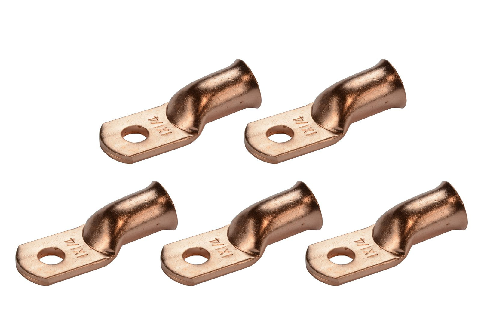 Temco 5 Pack Bare Copper Welding Battery Cable Ends, Lugs Terminal 1 Awg 1/4'' Hole (6 Awg To 1/0 Awg Options Available)