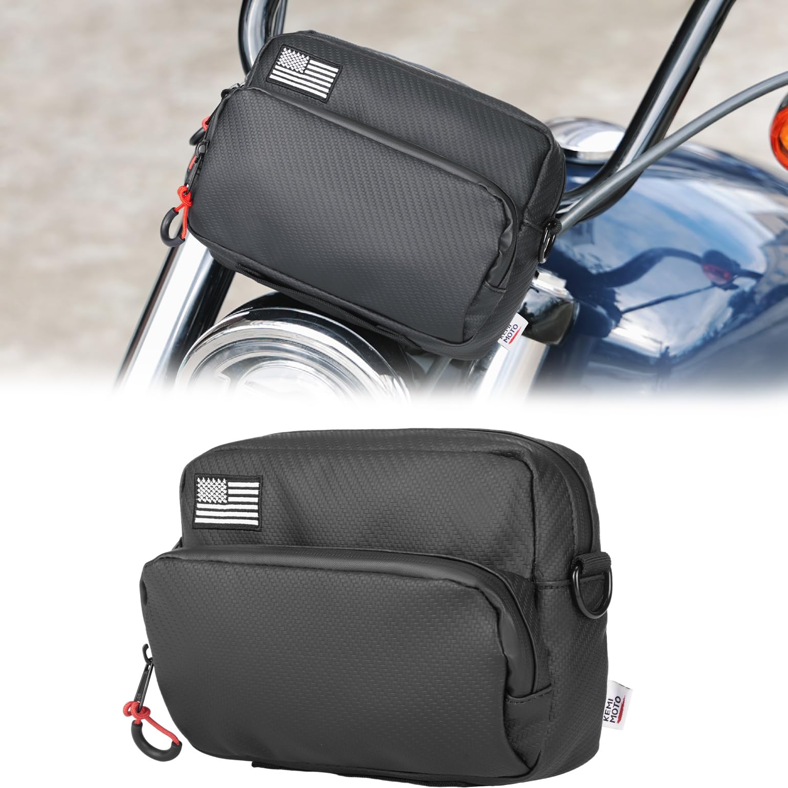 Kemimoto Motorcycle Handlebar Bag With Waterproof Cover Universal Bicycle Handle Bar Tool Bag For Front Fork Sissy Bar Compatibl