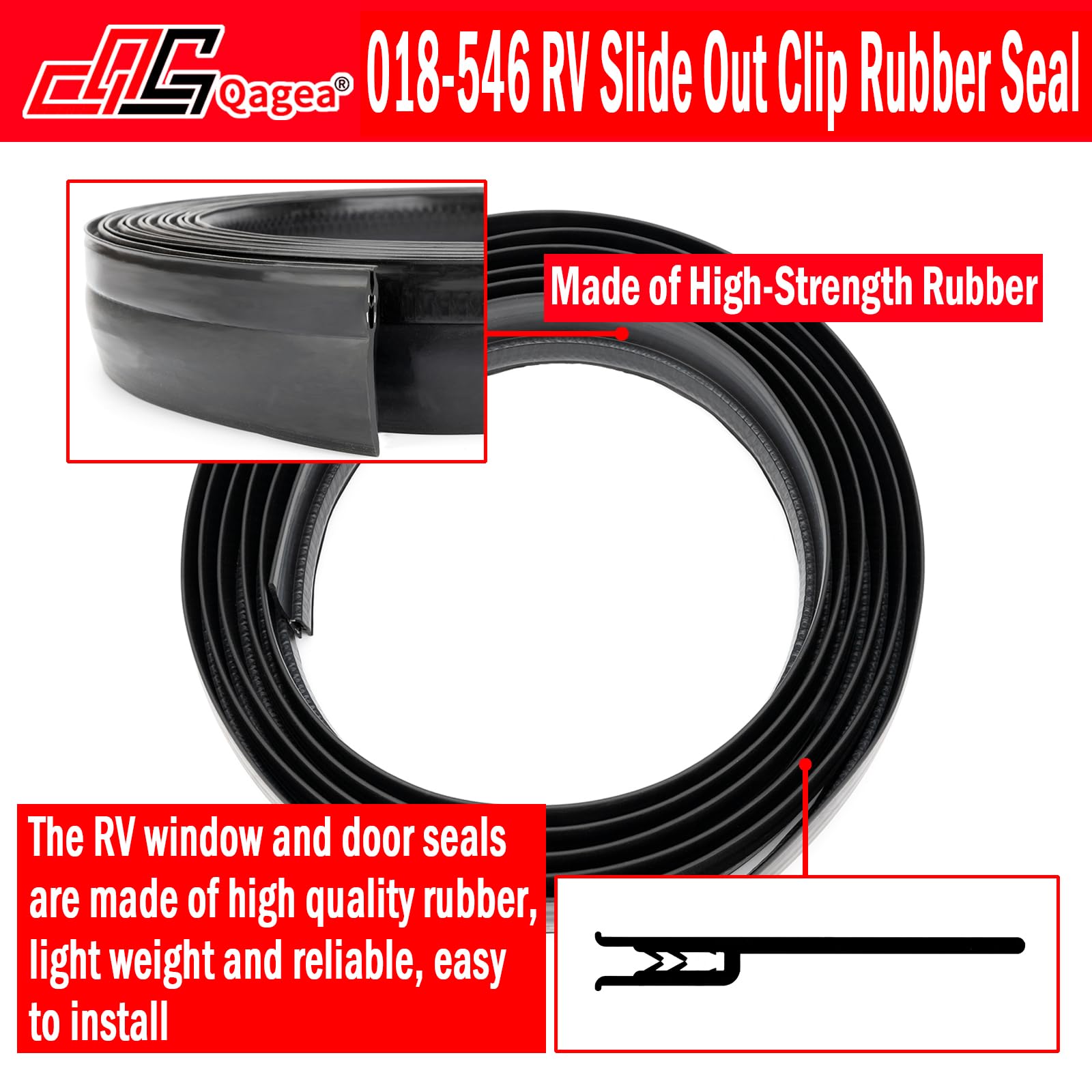 Qagea 018-546 Rv Slide Out Clip Rubber Seal Weather Stripping With 2 Wiper Is Suitable For Rv Camper Door Window Channel (15 Ft)