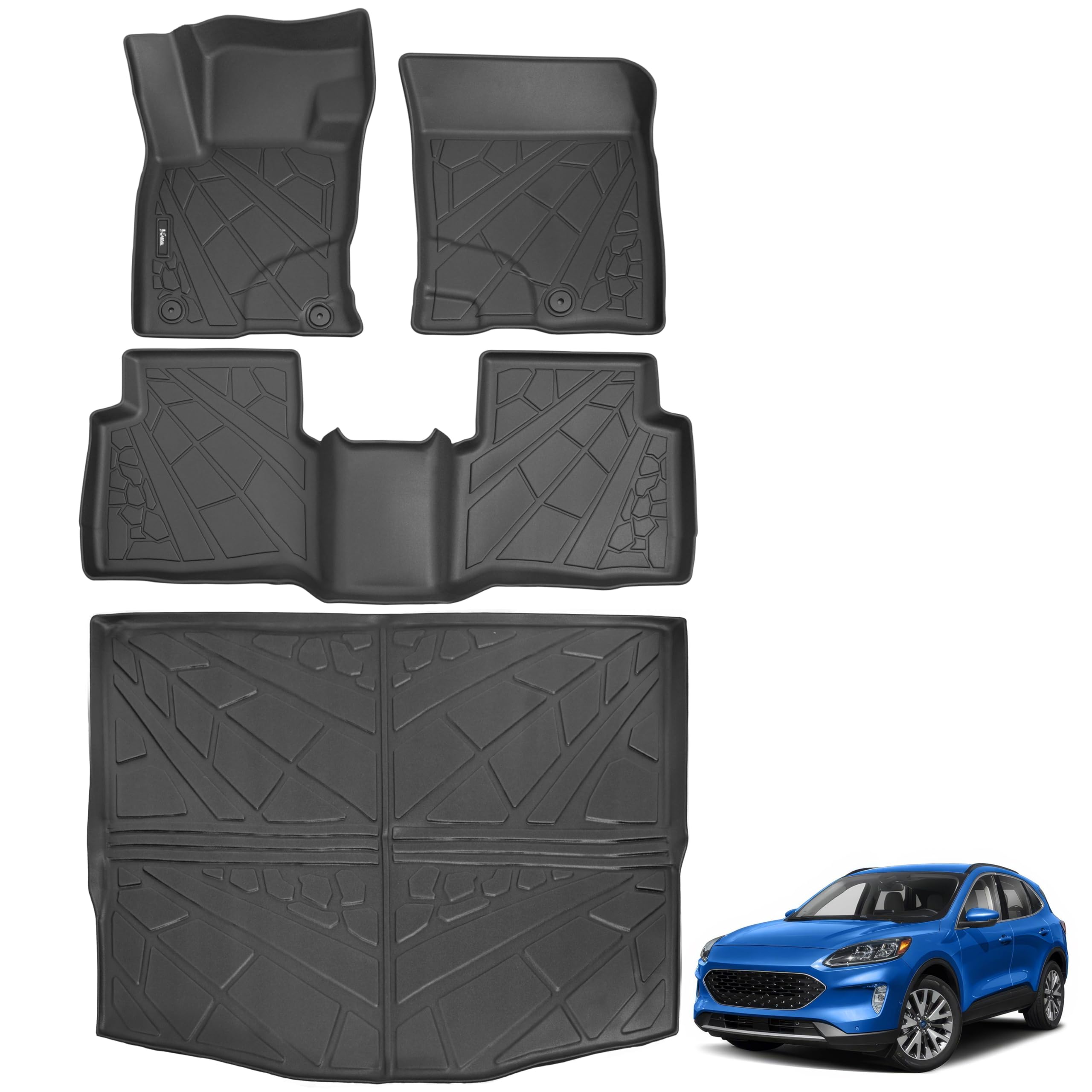 Karpal Floor Mats Cargo Liner Fit For Ford Escape 2020-2024 2025 (Not Fit Hybrid), Custom Fit Tpe Rubber Guard Accessories Anti-