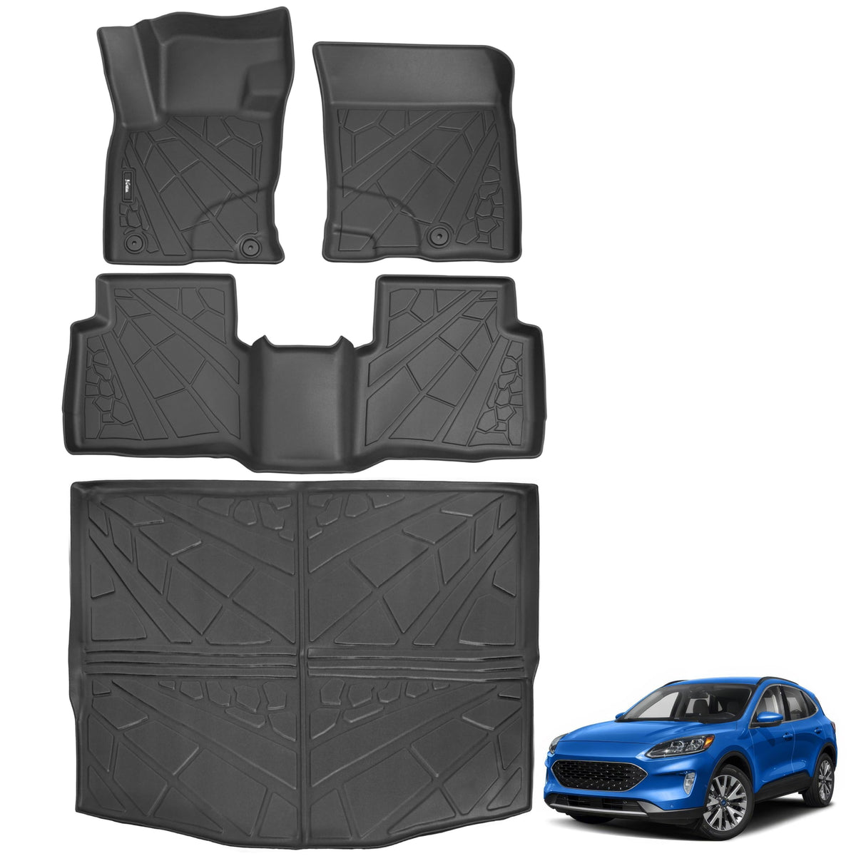 Karpal Floor Mats Cargo Liner Fit For Ford Escape 2020-2024 2025 (Not Fit Hybrid), Custom Fit Tpe Rubber Guard Accessories Anti-