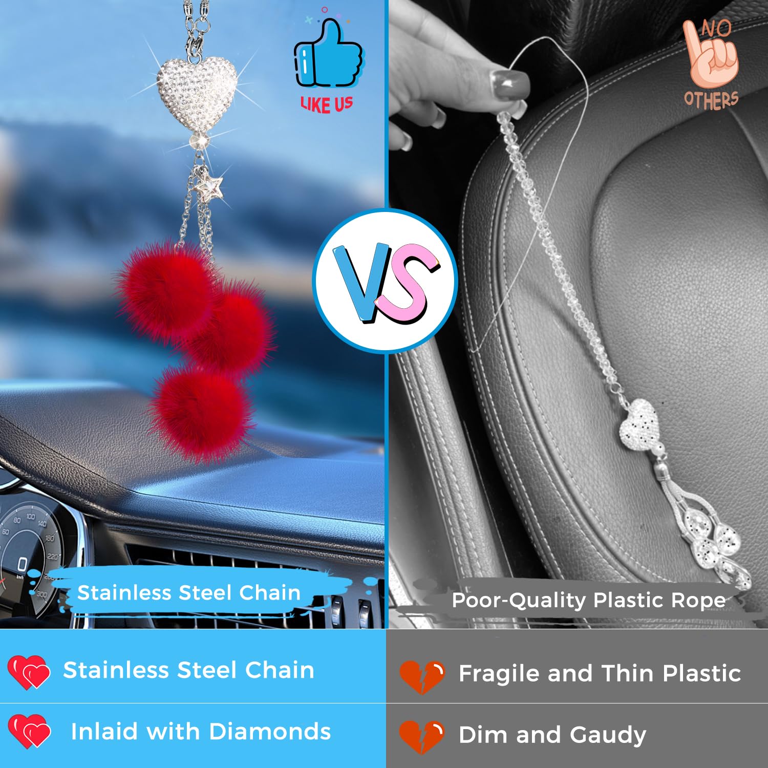 Bling Car Accessories Interior For Women - Girly Crystal Car Rearview Mirror Decor, Cute Rinestones Diamond Para Carro De Mujer,