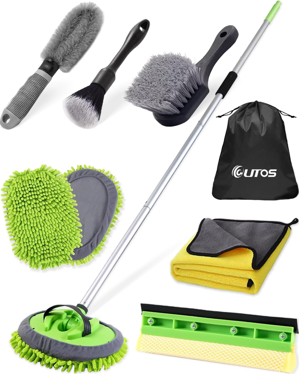 @utos 8Pcs Car Wash Kit, 62 Car Wash Brush with Long Handle, Microfiber Carwash Kit Set, Car Washing Supplies for Cars RV Truck 