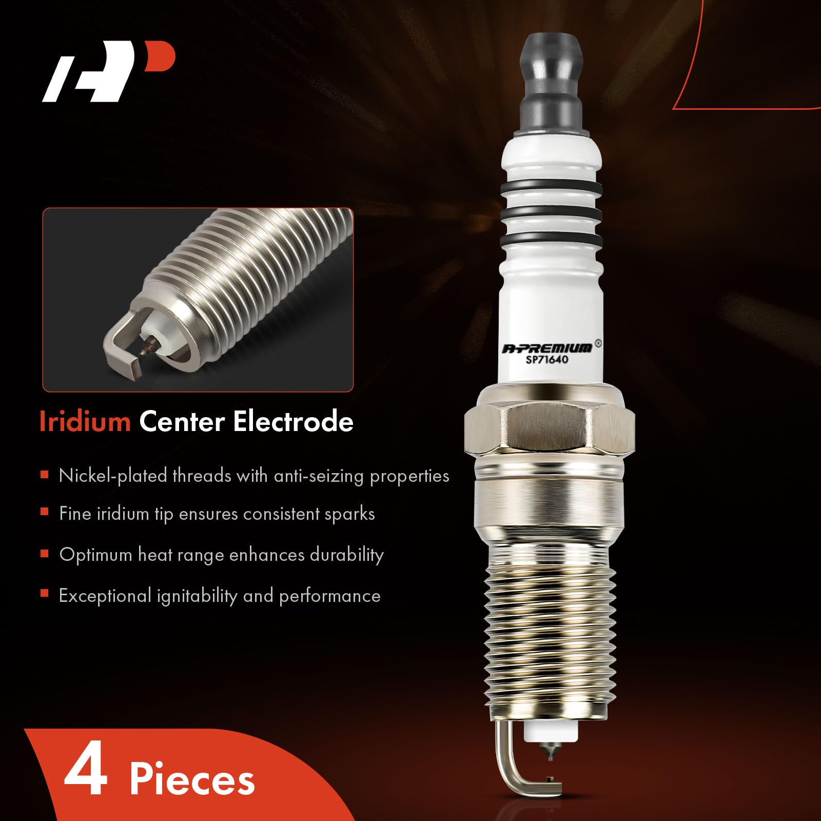 A-Premium Iridium Platinum Spark Plugs Compatible With Ford Escape, Focus, Ranger, Tempo & Chevrolet Malibu, Cavalier & Mazda 6,