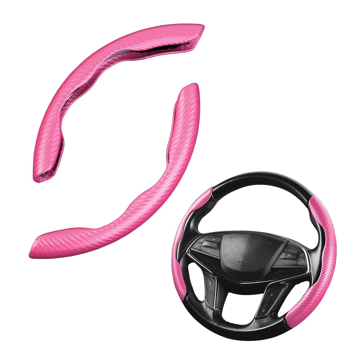 Car Steering Wheel Cover, Carbon Fiber Pu Leather Segmented Steering Wheels Protector, Breathable Anti Slip Durable Auto Interior Accessories For Women Men, 15 Inch Universal For Most Cars (Pink)