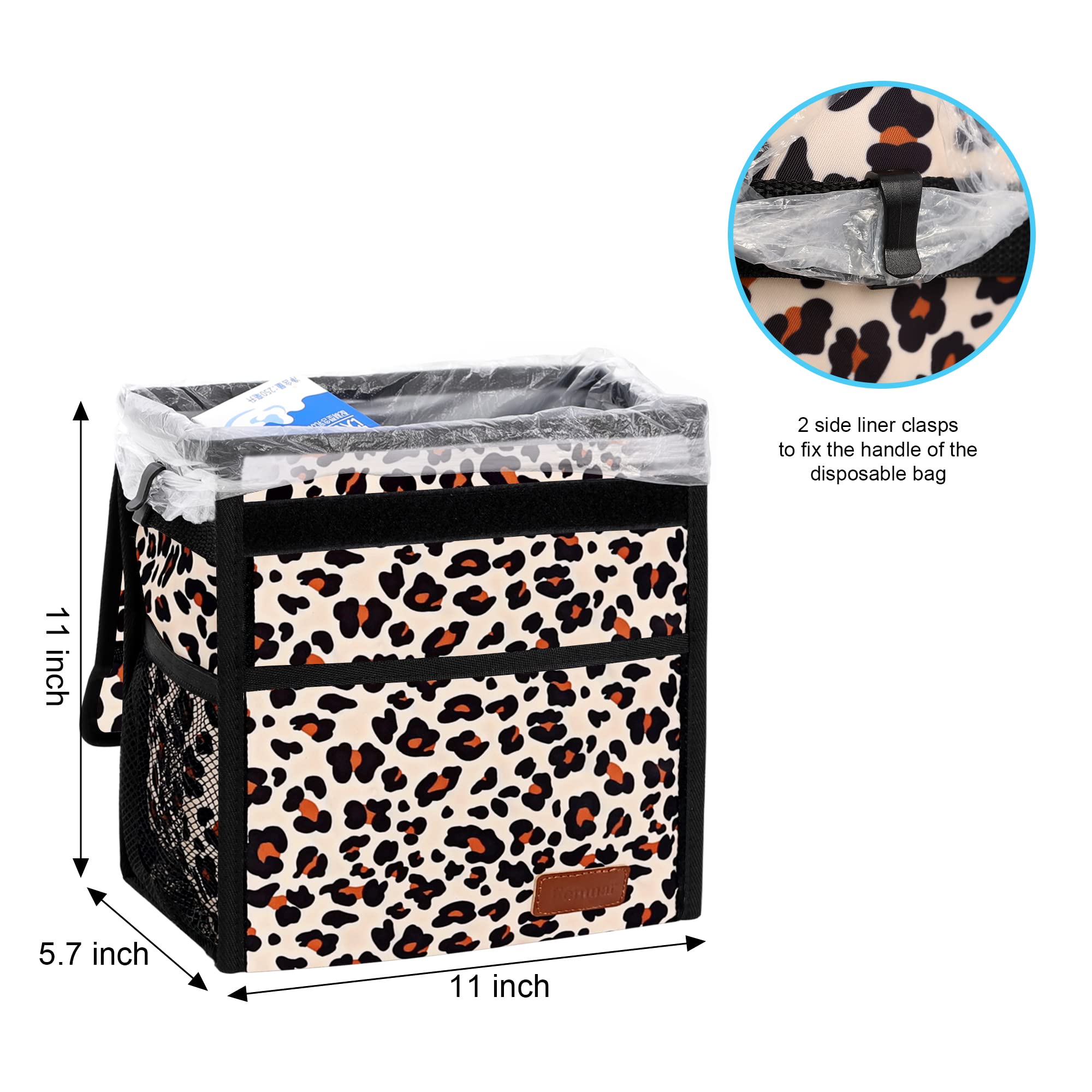 Femuar Car Trash Can Leak Proof Car Trash Bag Large Capacity Waterproof Car Garbage Can With Lid For Suv Large/Leopard Print