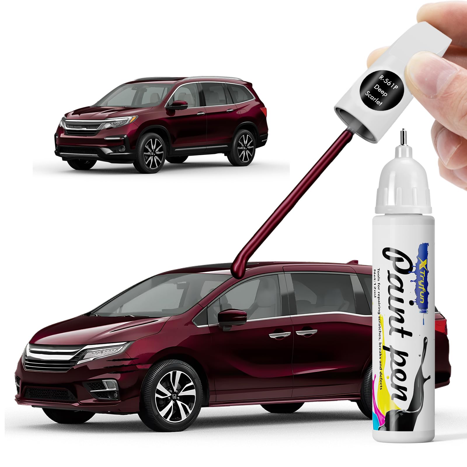 XTryfun R561P Deep Scarlet Touch Up Paint Compatible with Honda, DIY Car Paint Scratch Repair, Automotive Paints, Quick & Easy F