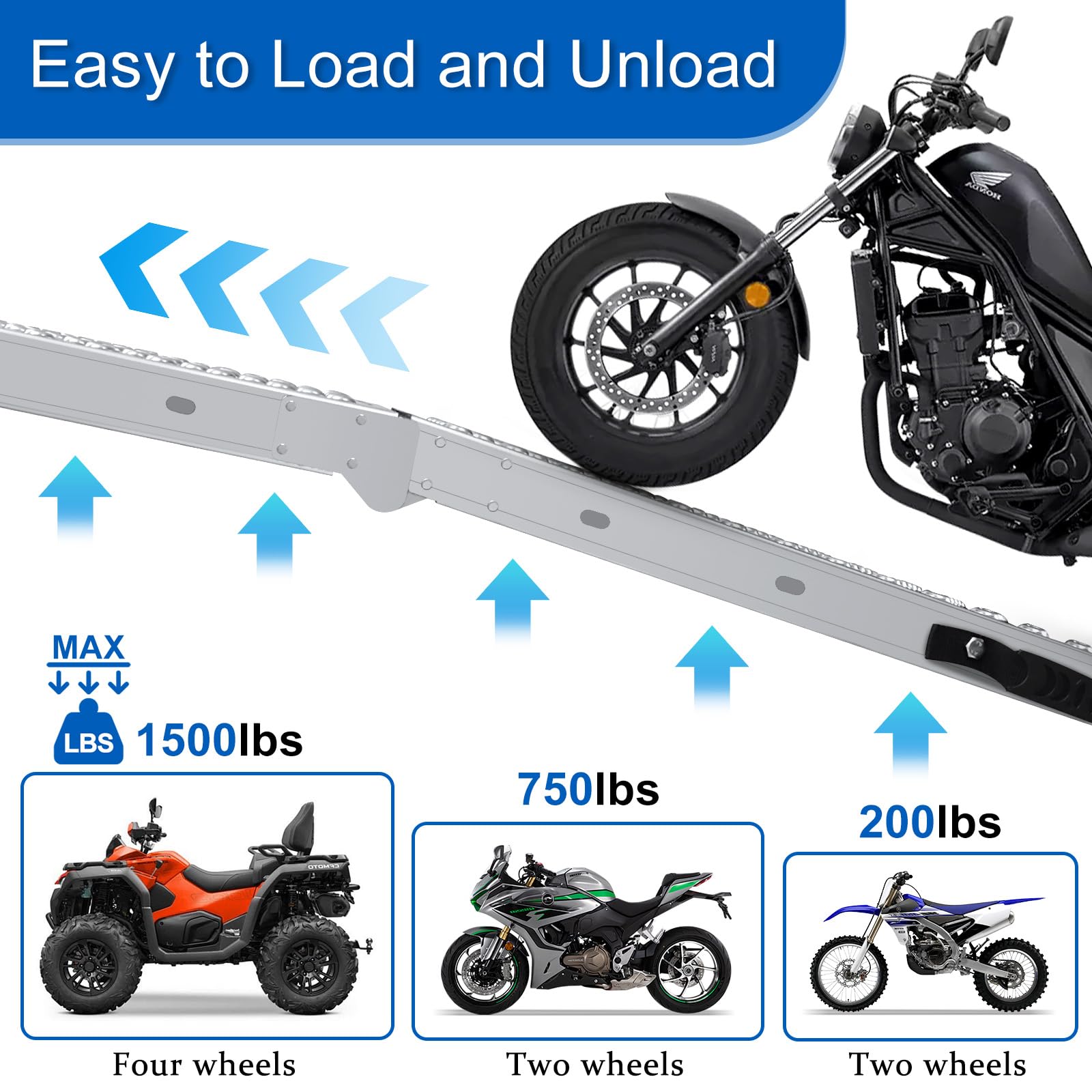Arejonner 77.7 inches Long and 8.6 inches Wide Heavy Duty Folding Loading Ramp, Motorcycle; Lawn Mower; Snow Plough; Bikes; ATV;