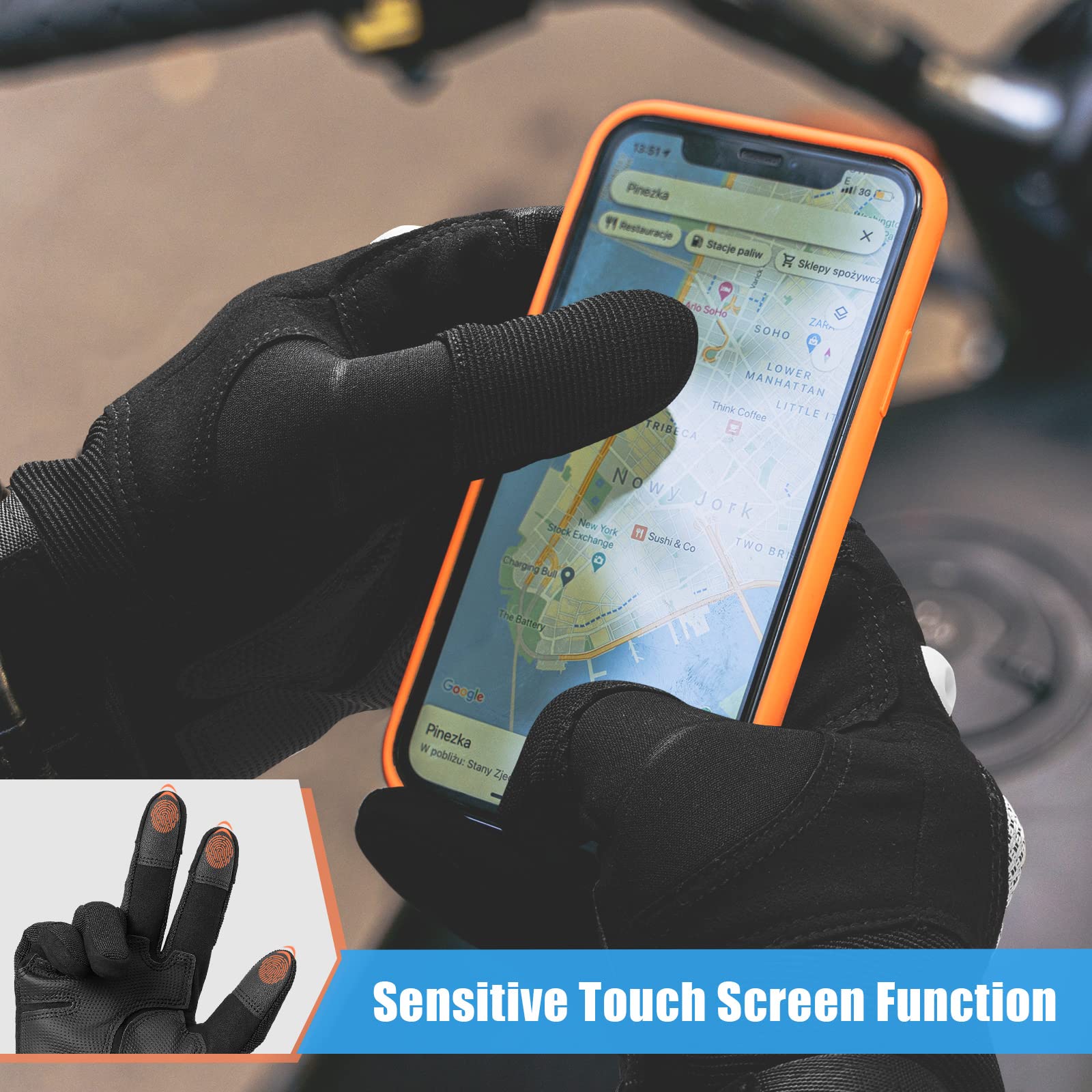 Cierto Motorcycle Gloves For Men And Women: Touch Screen Full Finger Breathable Hard Knuckle Tactical Glove With Adjustable Wris