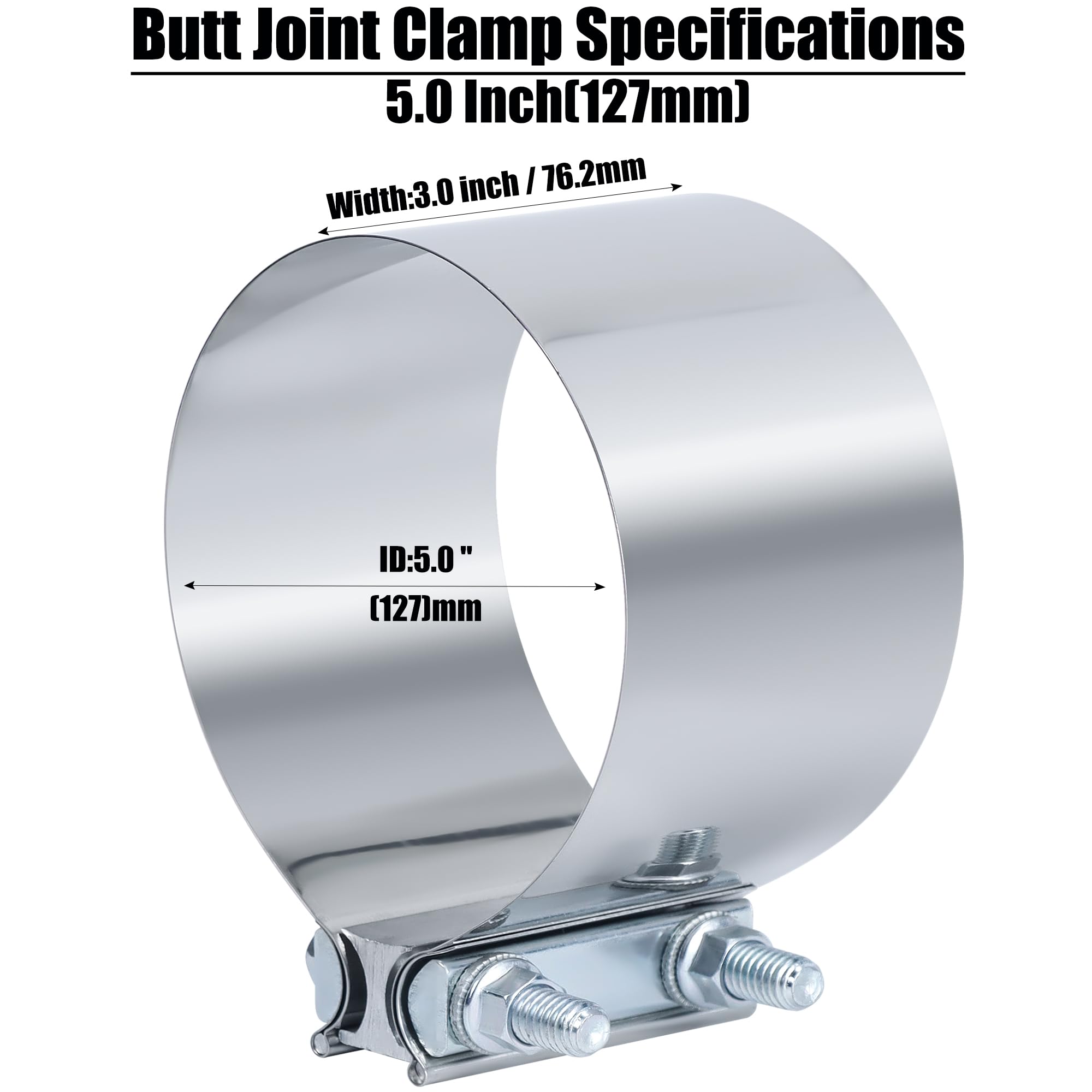 Vitonsbay 5.0 Inch Exhaust Clamp, 5 In Butt Joint Exhaust Pipe Muffler Band Clamp Sleeve Coupler Stainless Steel (4Pcs)