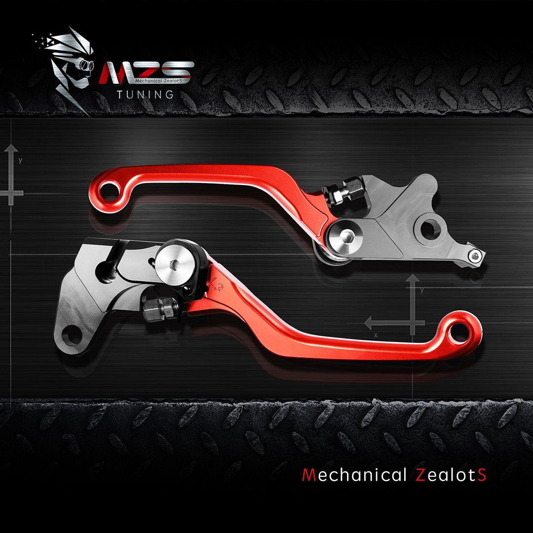 MZS Red Dirt Bike Brake Clutch Levers Pivot Adjustable CNC Compatible with KLX140R KLX140RF KLX140RL 2021-2025 / KLX140 2008-202