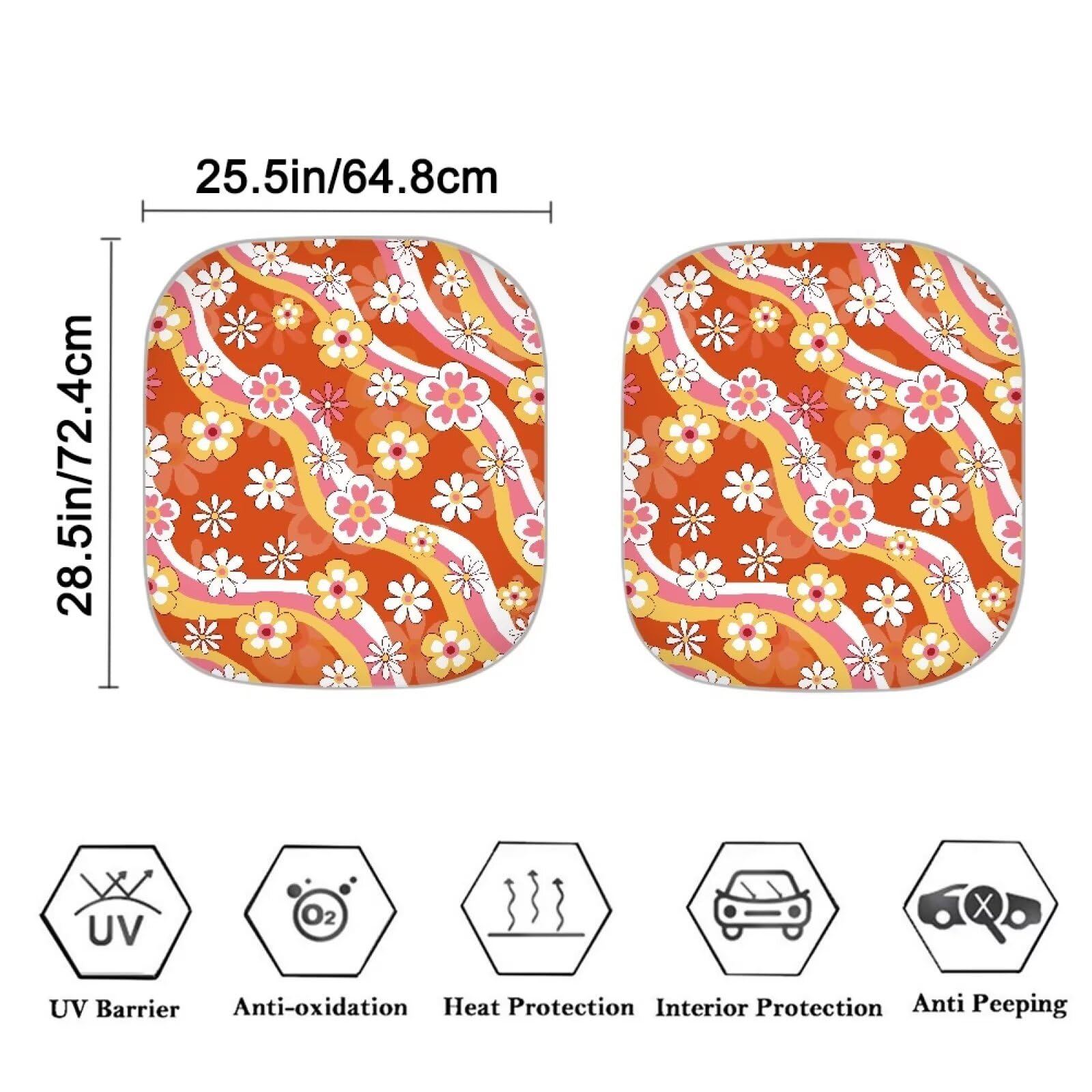 Renewold Universal Front Windshield Sunshade Hippie Flower Pattern Summer Car Window Covers Uv Rays Sun Shade Outdoor Protective