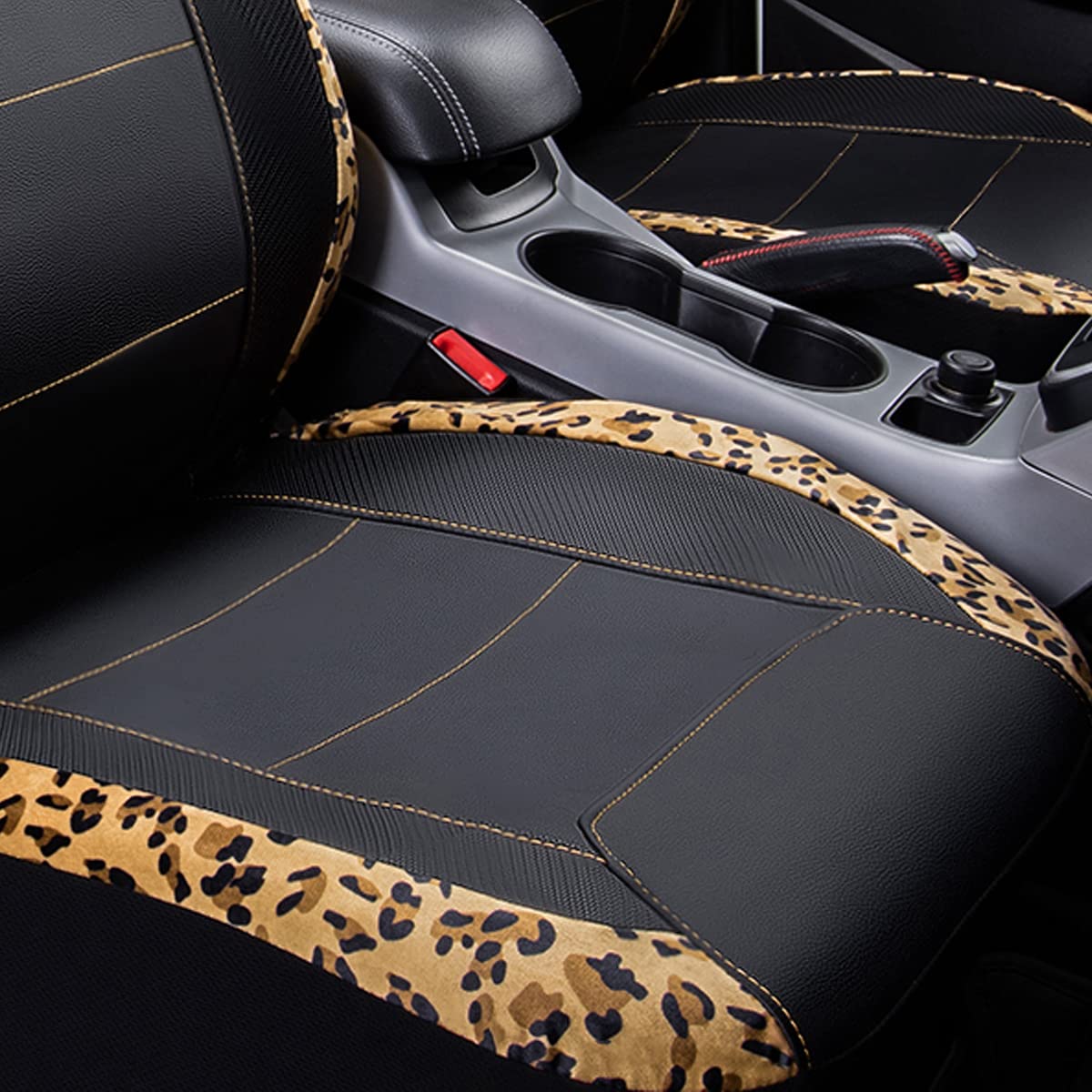 Flying Banner Car Seat Covers Protects Leopard Printing Velvet Faux Leather Carbon Fiber Front Pair Carbon Fibre (Leopard Black,