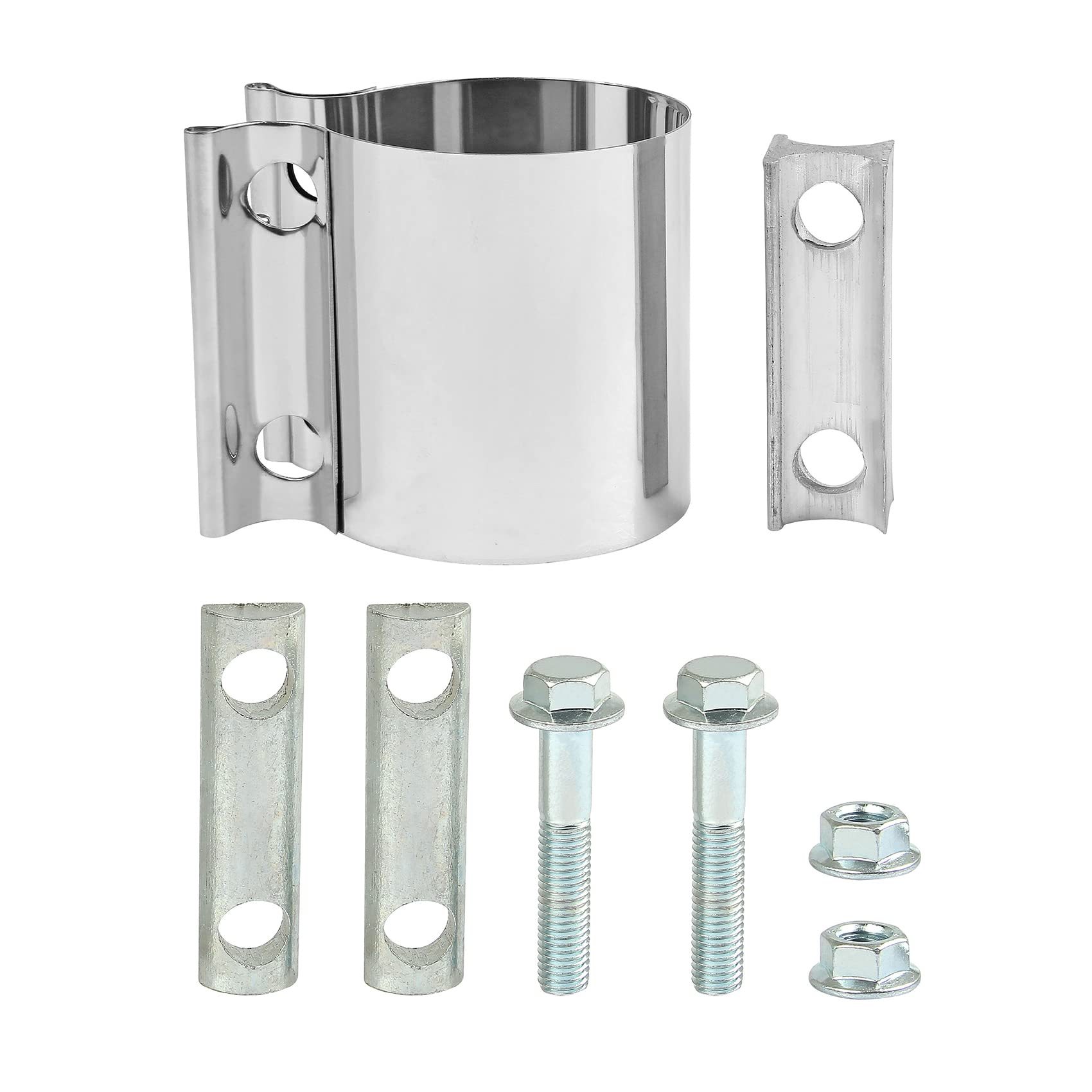 2.5 Inch 2 1/2 Butt Joint Exhaust Band Clamp Sleeve Stainless Steel Sleeve Coupler 2pcs