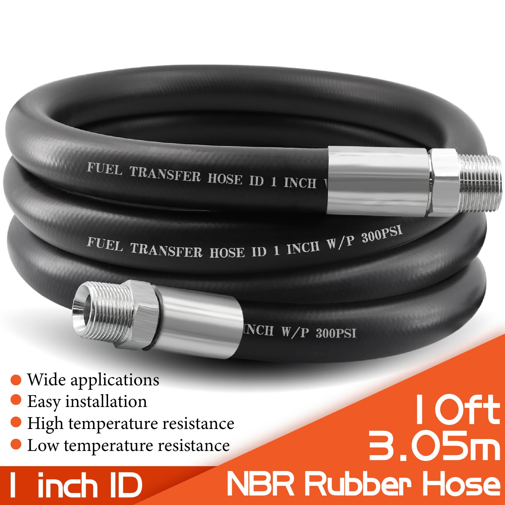 Ruikarhop 1'' Fuel Transfer Hose 10Ft,Farm Pump Hose With Male Npt Fittings For Gasoline,Diesel,Biodiesel