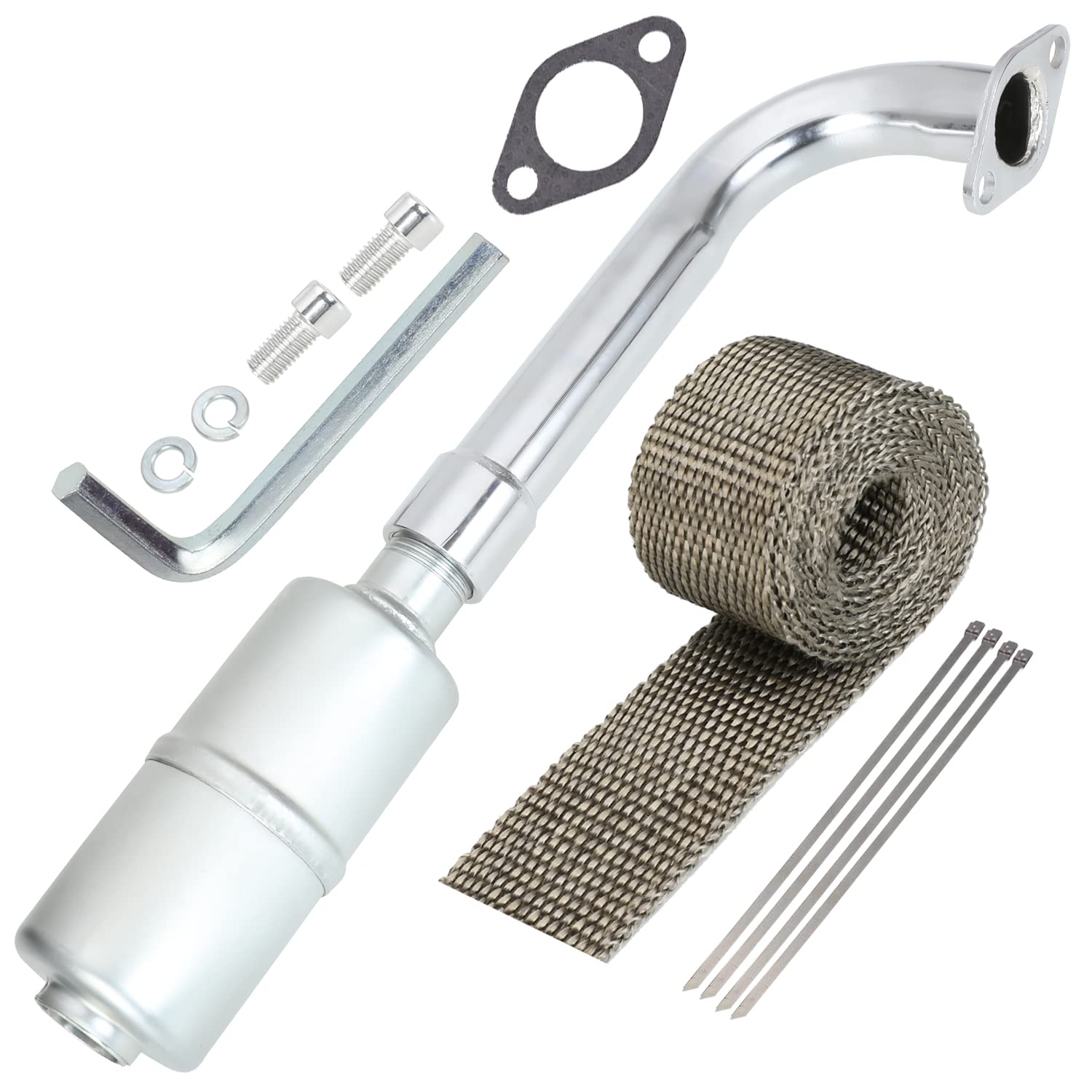 YOXUFA 420cc Exhaust Pipe Header Muffler with Heat Shield Tape for Predator 301cc 8hp GX240 270 390 Mini Bike Go Kart Golf Cart 