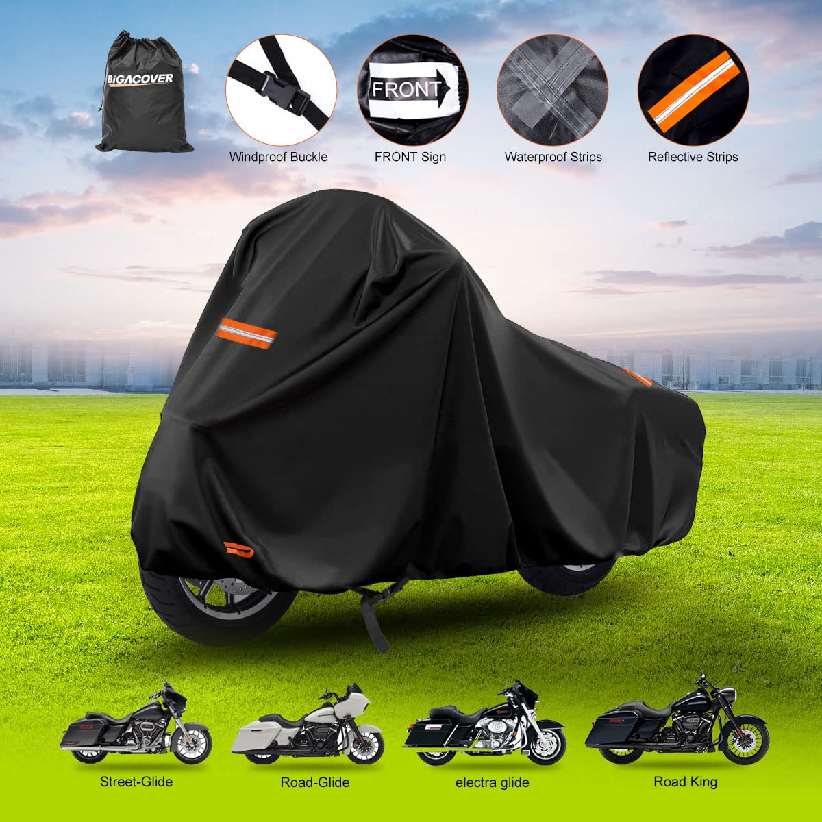 300D Motorcycle Cover for Touring Models Road King Street Glide Road Glide Outdoor Bike Cover Windproof Heavy Duty Waterproof Pr