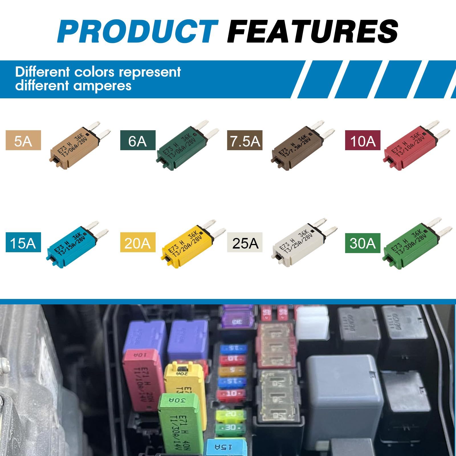GLOSO Circuit Breakers E73 Mini ATM 25 Amp Manual Reset (T3) - 25 Pack (25A)
