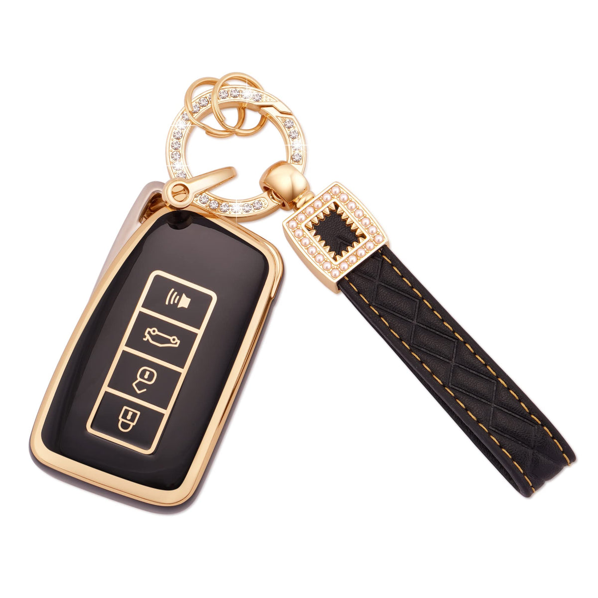 EKALA for Lexus Key Fob Cover Soft TPU Full Protection Smart Car Key Protector with Black Leather Keychain Lanyard Fit for Lexus