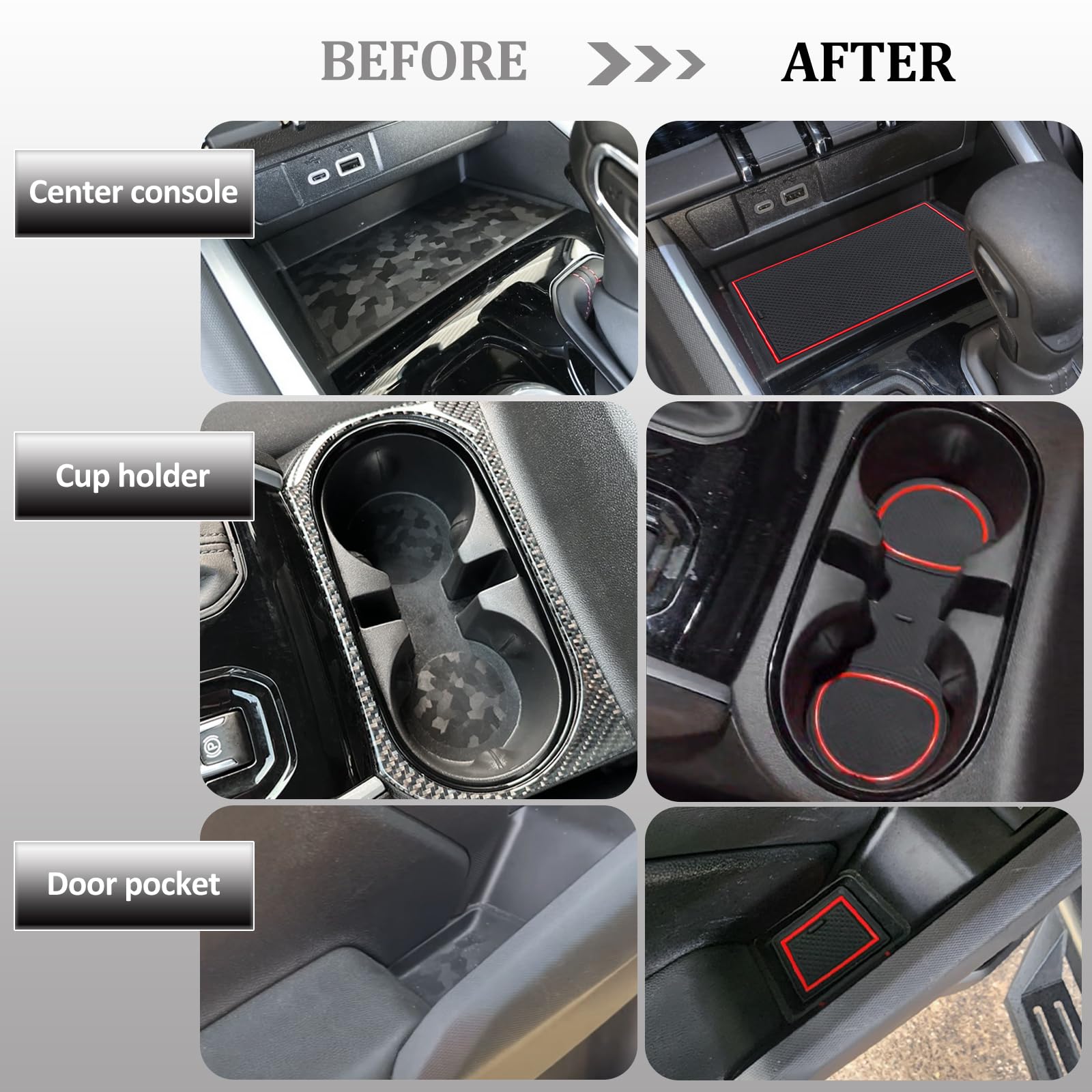 JDMCAR 17 PCS Custom Liner Mat Kit for 2023-2025 Chevy Colorado/GMC Canyon - Premium Cup Holder, Console & Door Pocket Inserts, Red Trim