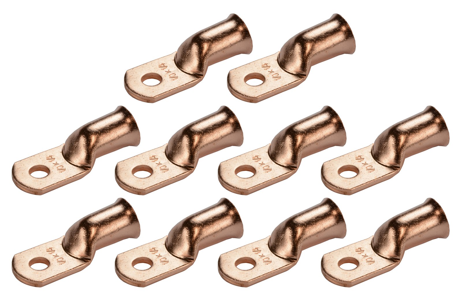 Temco 10 Pack Bare Copper Welding Battery Cable Ends, Lugs Terminal 1/0 Awg 1/4'' Hole (6 Awg To 1/0 Awg Options Available)