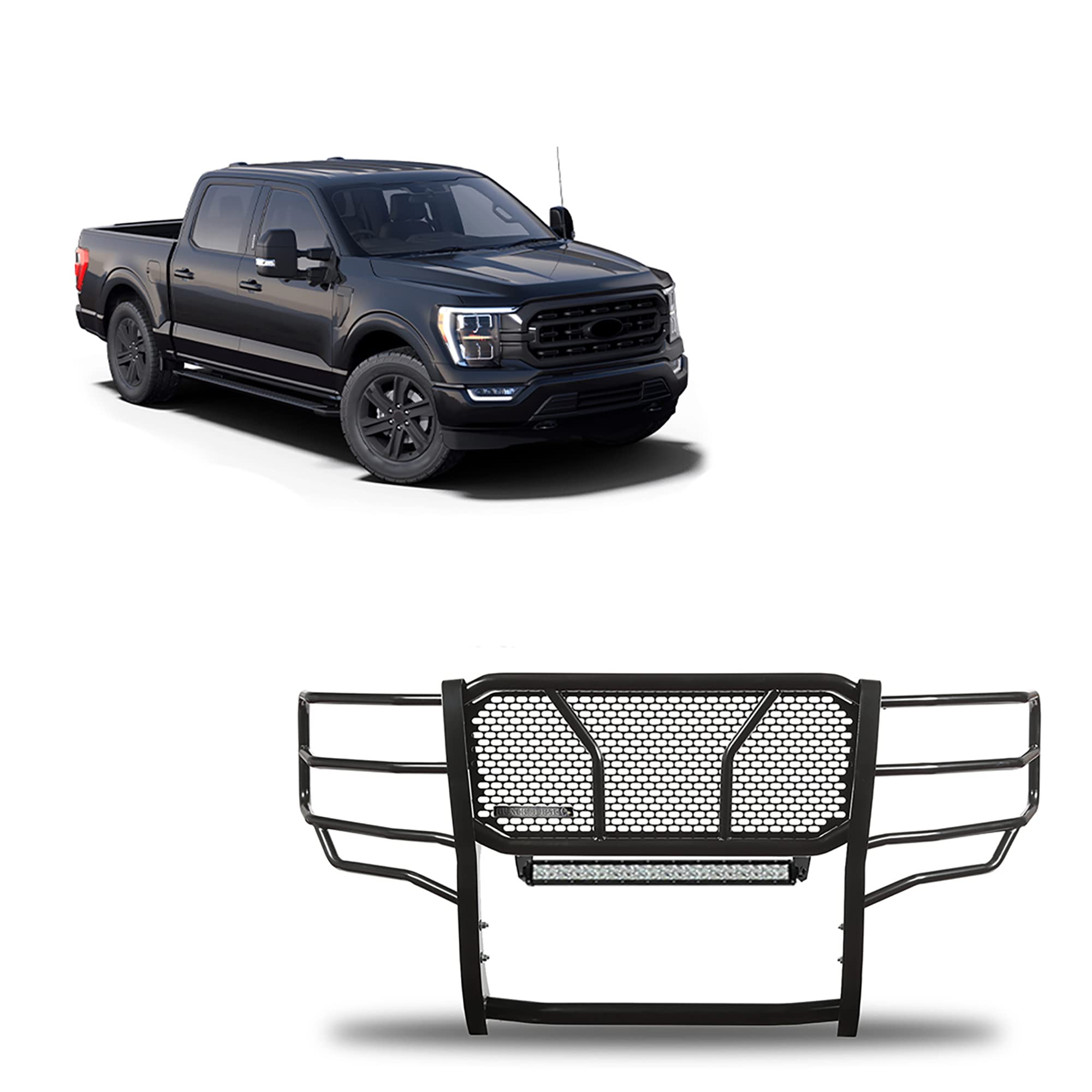 Black Horse Rugged Heavy Duty Grille Brush Bumper Guard Modular Black Compatible With 2021-2024 Ford F-150-Ru-Fof116-B-K1