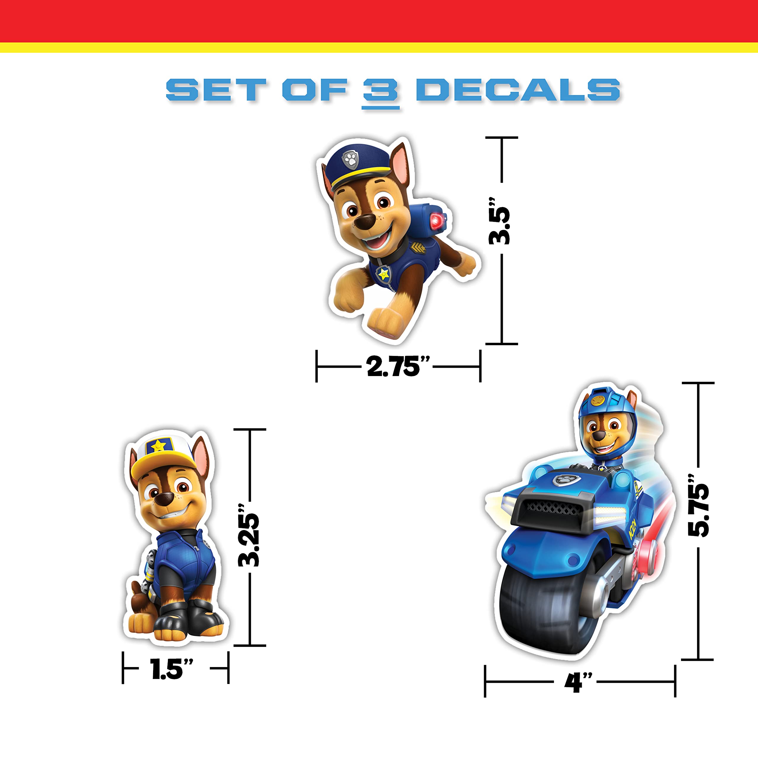 Paw Patrol Chase Decals - Set Of 3 Chase Stickers For Kids And Adults - Vinyl Decals For Laptop, Tumbler, Water Bottle, Vehicles - Nickelodeon Stickers