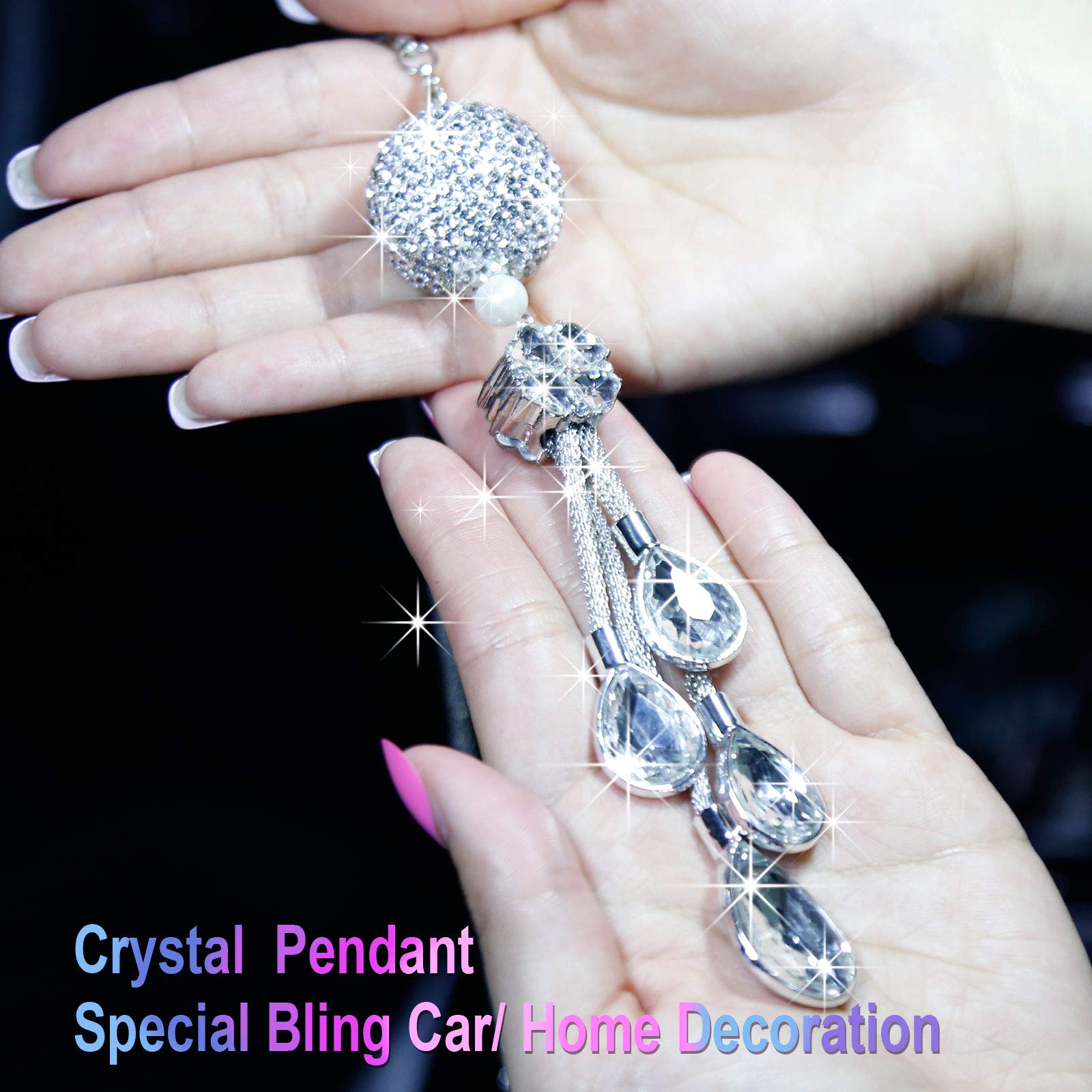 Bling Rear View Mirror Accessories For Women, Lucky Car Interior Rearview Crystal Decor Charm, Rhinestone Ball Ornament Sun Catcher Pendant