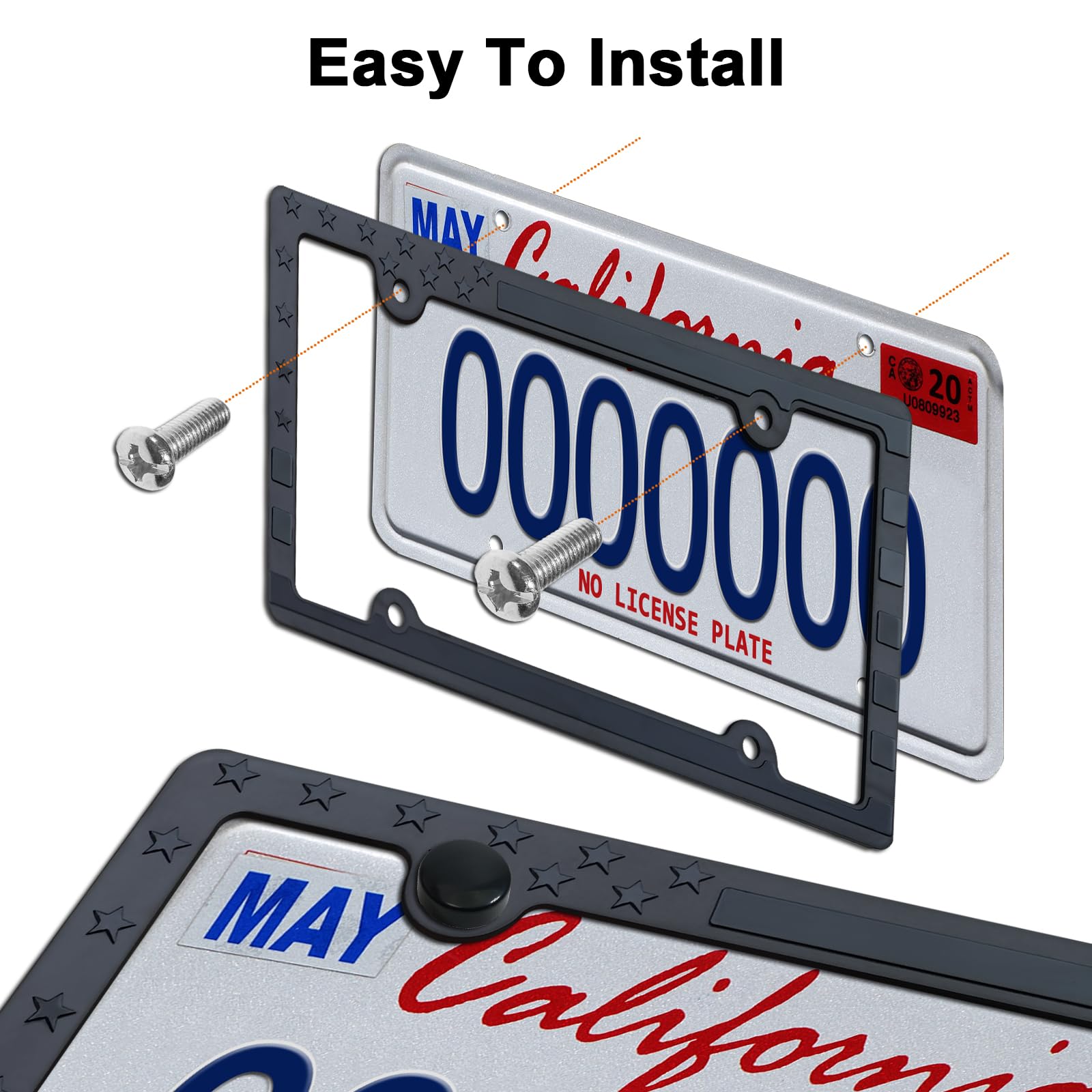Aootf American Flag License Plate Frames- Patriotic Black Usa Stars And Stripes Flag Car Tag Frame, 2 Pack 4 Hole Thin Plastic H