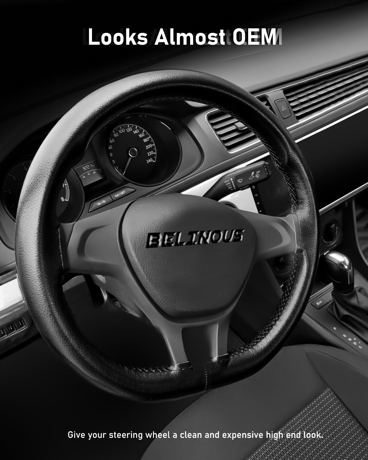 Belinous Leather Steering Wheel Cover Lace Up, Stitch On Wrap, Universal Fit 13-26 Inch Car Truck Suv Pickup Boat, A Whole Piece