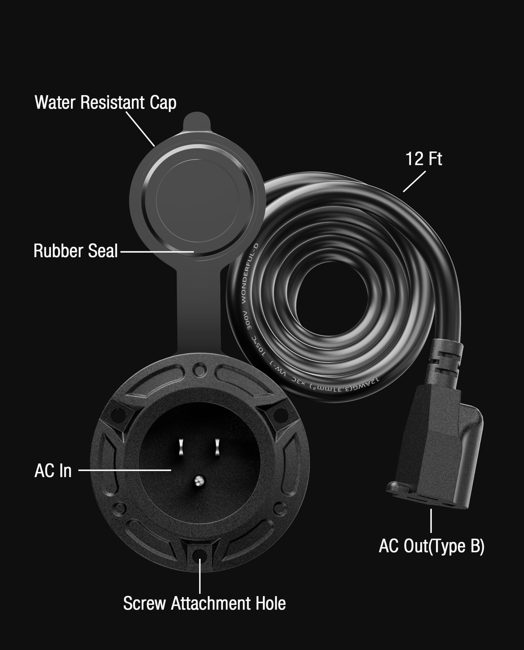 Rv Shore Power Inlet Charger Plug,15A Ac Port Plug 125V Power Inlet Socket Waterproof Rv Electrical Outlet Receptacle Box With 1