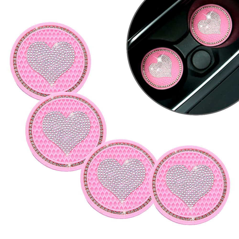 Car Coasters For Cup Holders, 2.75 Inch Auto Cup Holder Insert Coasters Silicone Anti-Slip Crystal Rhinestone Cute Drink Car Cup