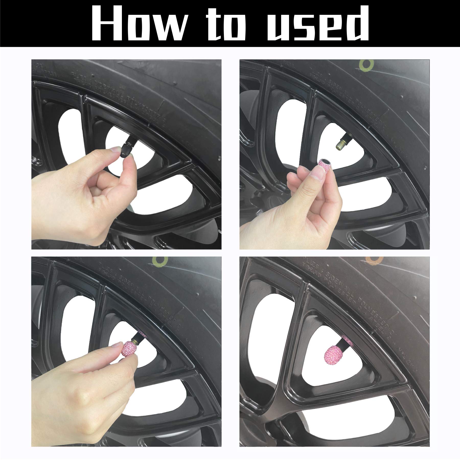 Justtop 4 Pack Handmade Crystal Rhinestone Car Tire Valve Stem Caps, Car Wheel Tire Valve, Attractive Dustproof Bling Car Accessories, Universal For Cars, Trucks And Motorcycles-Pink