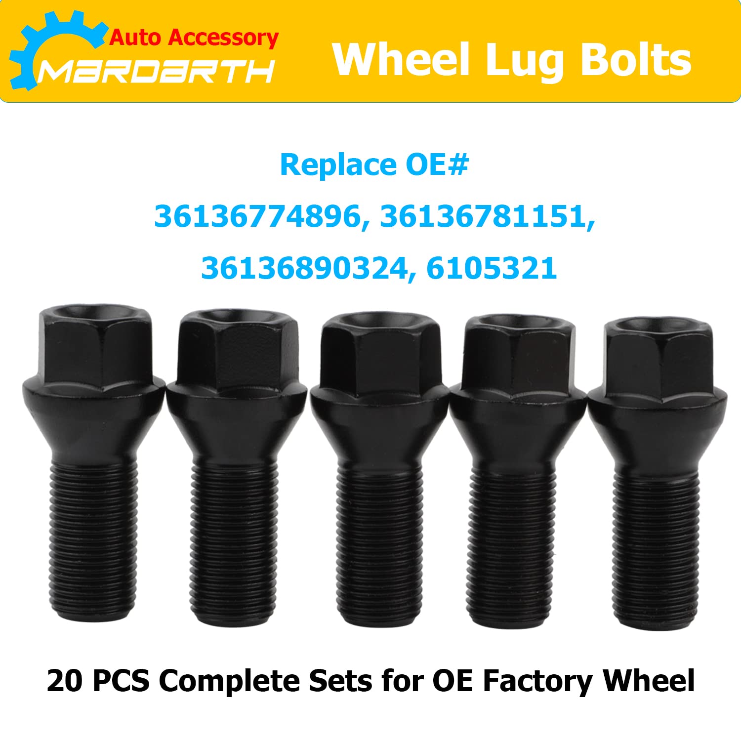 14Mm X 1.25 Wheel Lug Bolts Oe Factory Lug Studs 36136781151 Compatible With F30 F35 F10 F25 X3 E70 X5, Pack Of 20