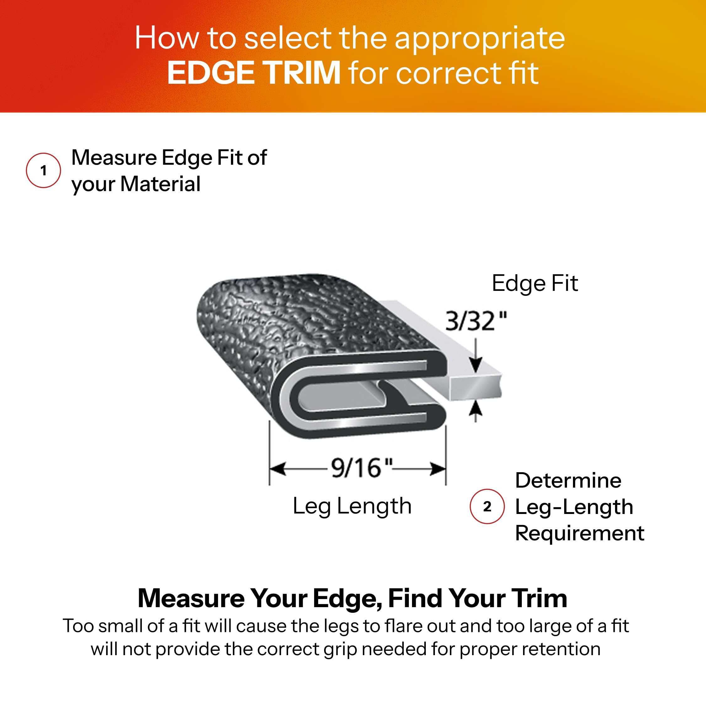 Trim-Lok - 100B3X3/32-25 Trim-Lok Edge Trim - Fits 3/32    Edge, 9/16    Leg Length, 25 Length, Black, Pebble Texture - Flexible