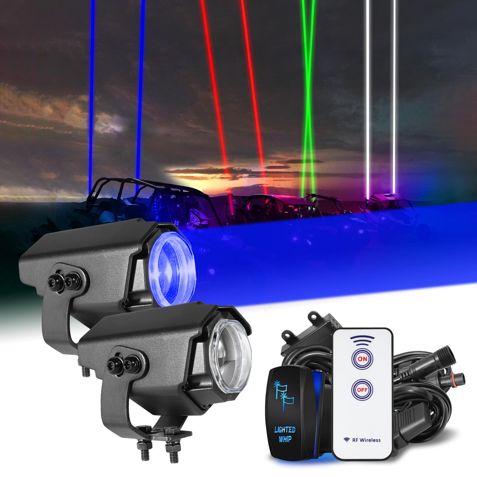 Nirider Whipless Whip Lights with Switch & Remote Whipless Pods RGB Chase Light Antenna LED Light Whips for SXS, UTV, ATV, RZR, 