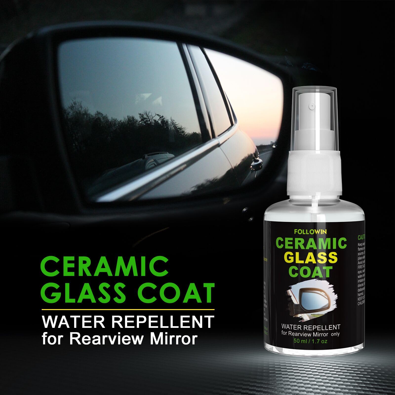 FOLLOWIN Sio2 Ceramic Coating for Car Mirror, Ceramic Glass Coating, Water Repellent for Rearview Mirror Side Mirror